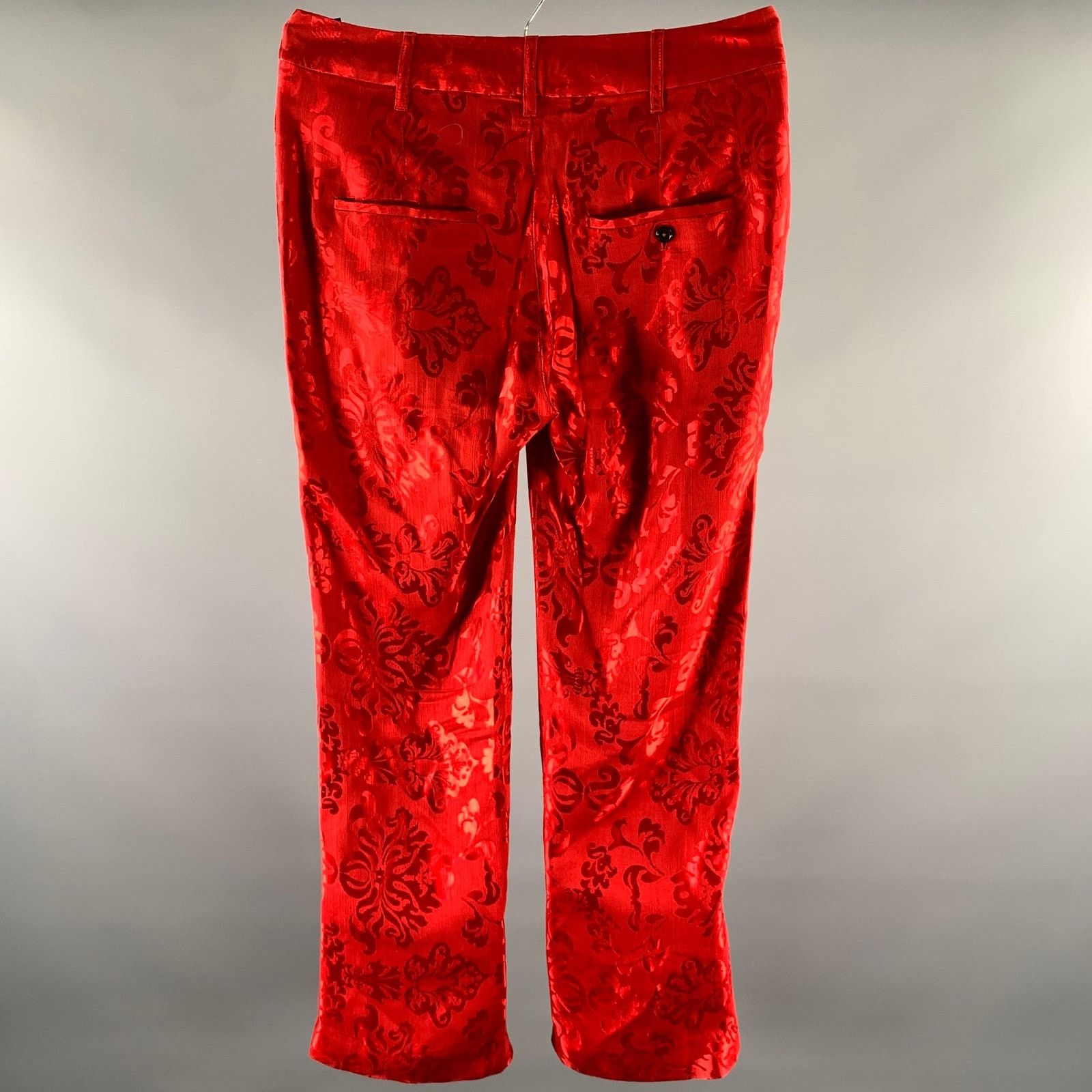 Ann Demeulemeester ANN DEMEULEMEESTER Red Rayon Silk Floral Wide Leg Pants Size US 34 / EU 50 - 3 Thumbnail