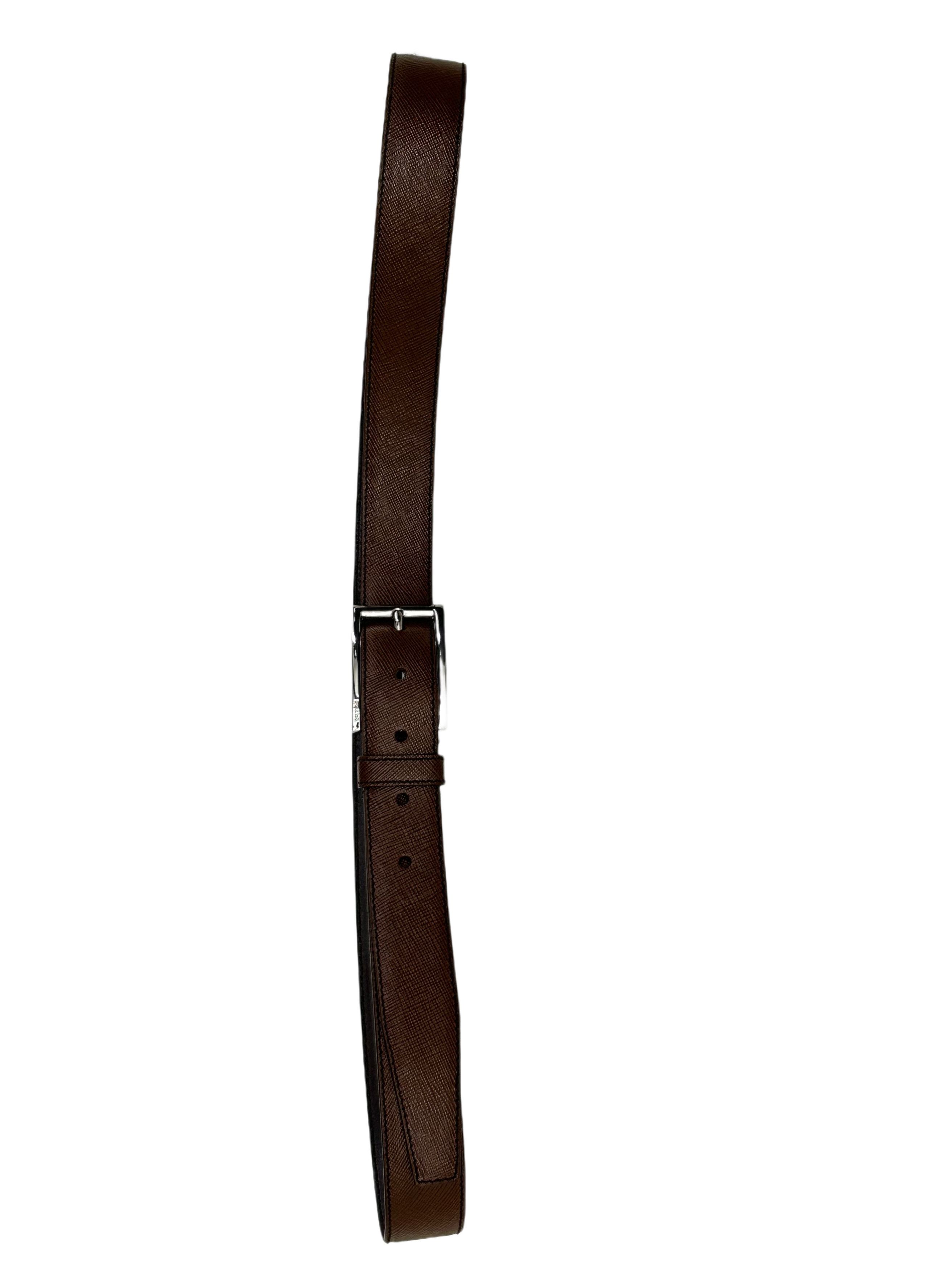 Prada Prada Dark Brown Leather Notch Buckle Belt With Logo Size 38 - 4 Thumbnail