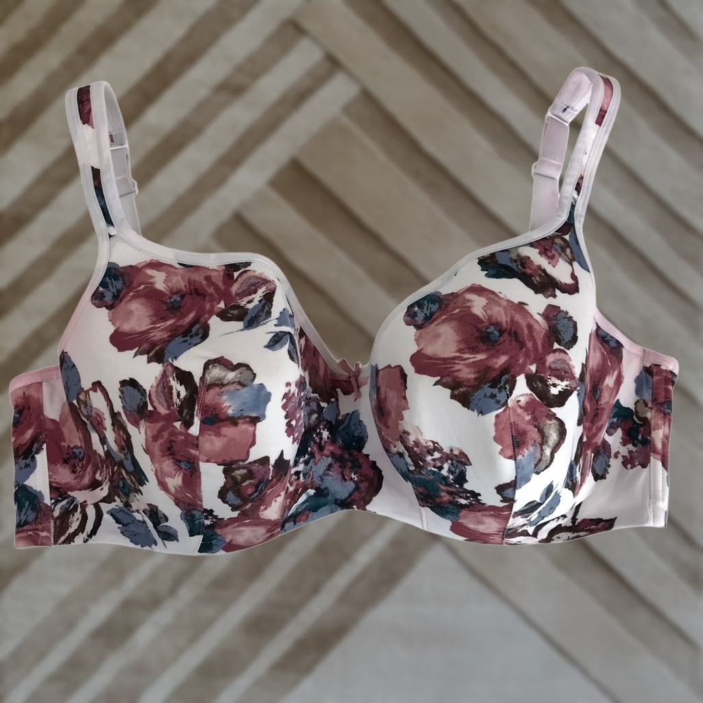 Vintage Cacique Balconette Bra 42DDD Floral Mauve White Underwire Support Size ONE SIZE - 1 Thumbnail