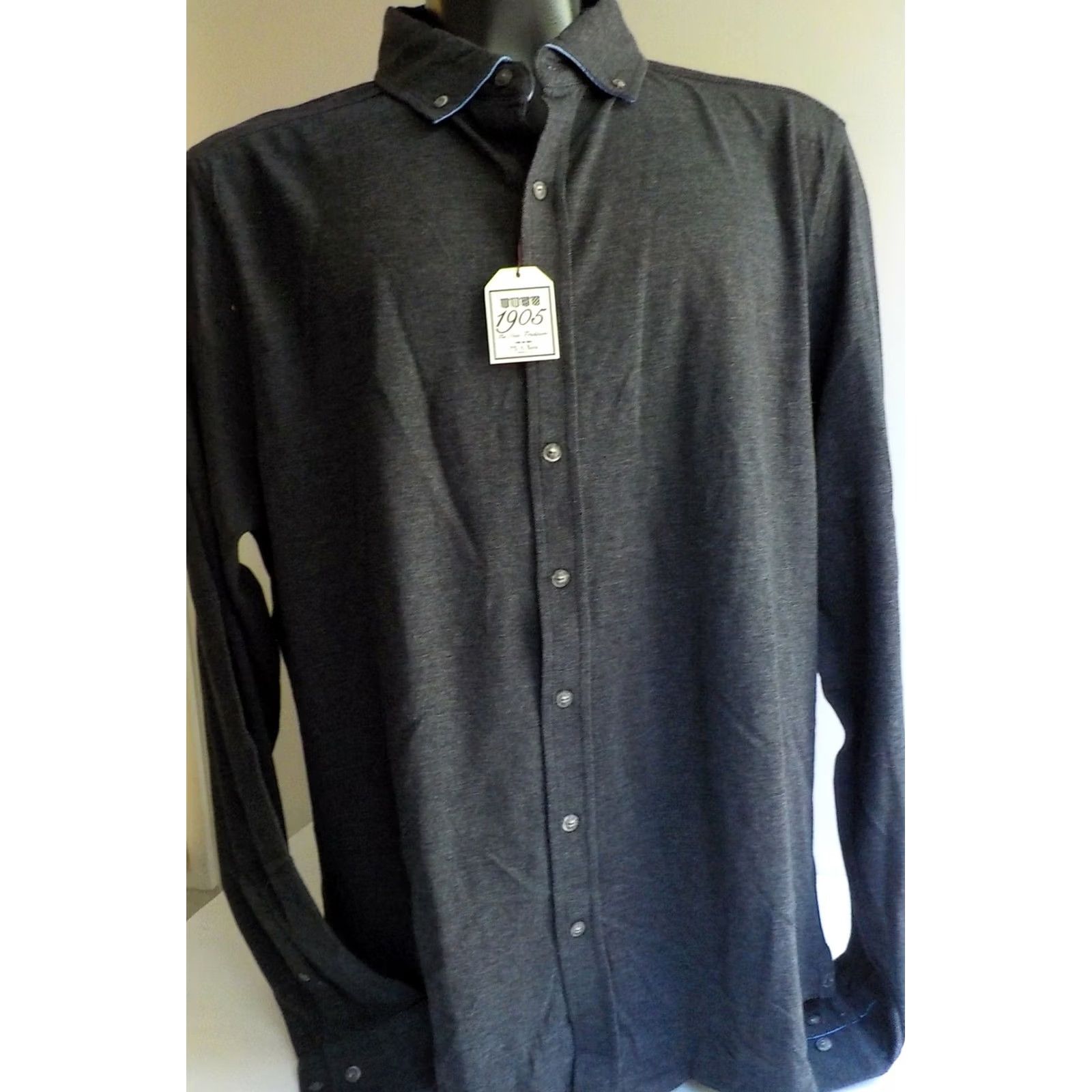 Jos. A. Bank Jos. A Bank Gray Cotton Knit Button-Down Shirt XL NWT Denim Trim Casual Mens Shirt Size US XL / EU 56 / 4 - 2 Thumbnail