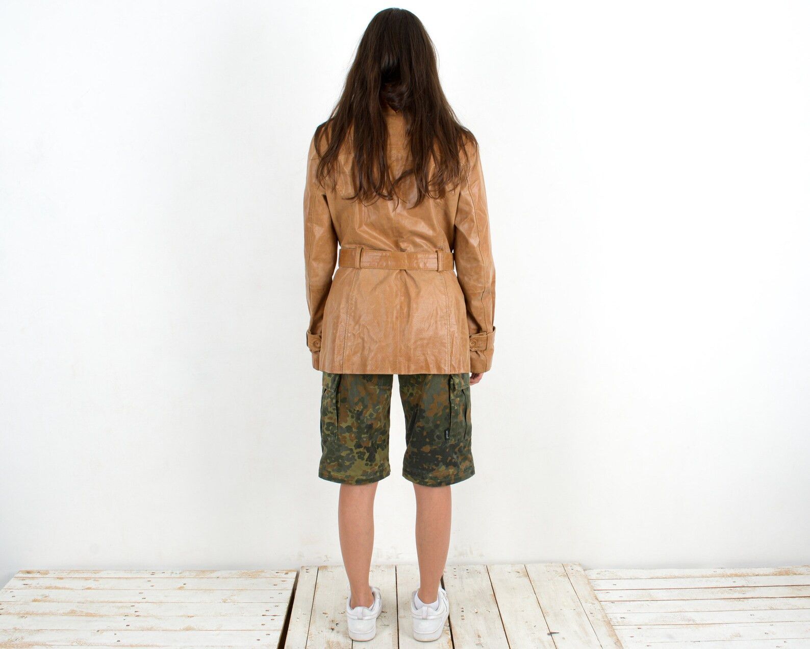 Vintage Reflex Women's Tan M Leather Coat Trench Belted Jacket mac Size M / US 6-8 / IT 42-44 - 3 Thumbnail
