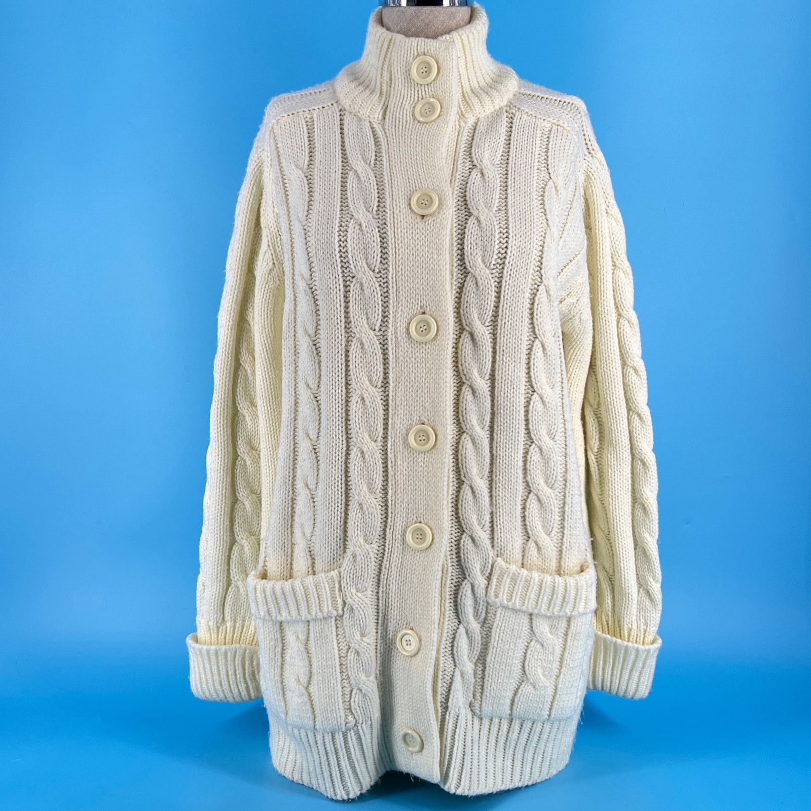 Sears × Vintage 80s cardigan sweater mock neck cable knit 1980s vintage Size L / US 10 / IT 46 - 1 Thumbnail