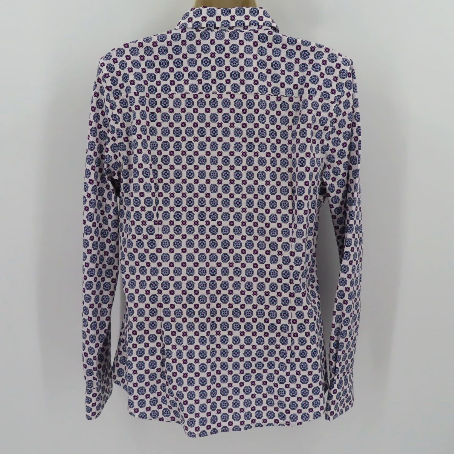 Talbots Talbots Womens 10 Non Iron Purple Blue Geometric Collar Button Shirt Top Blouse Size L / US 10 / IT 46 - 6 Thumbnail