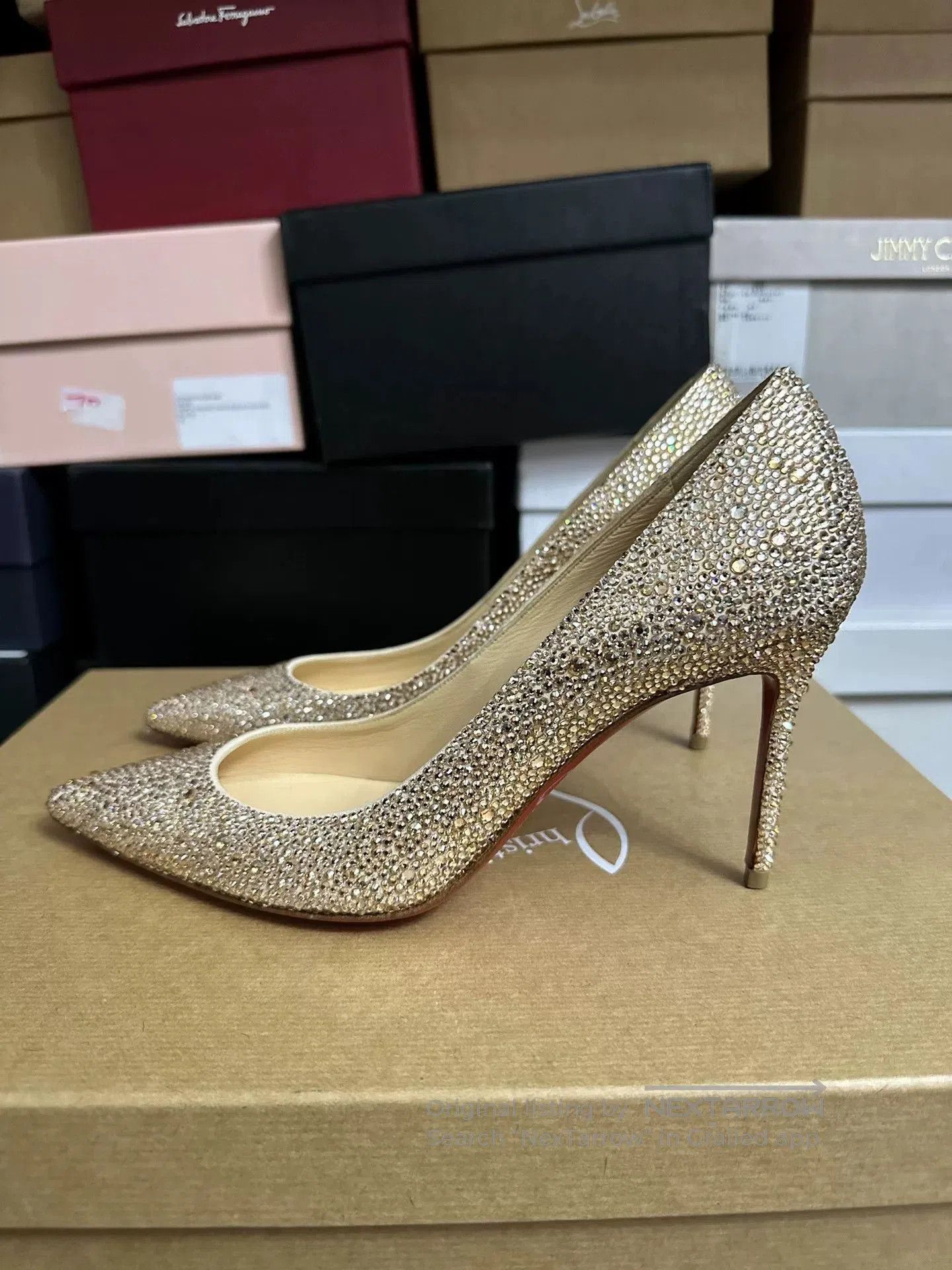 Christian Louboutin Christian Louboutin Red Sole Champagne Crystal Shoes. Size US 7.5 / IT 37.5 - 4 Thumbnail