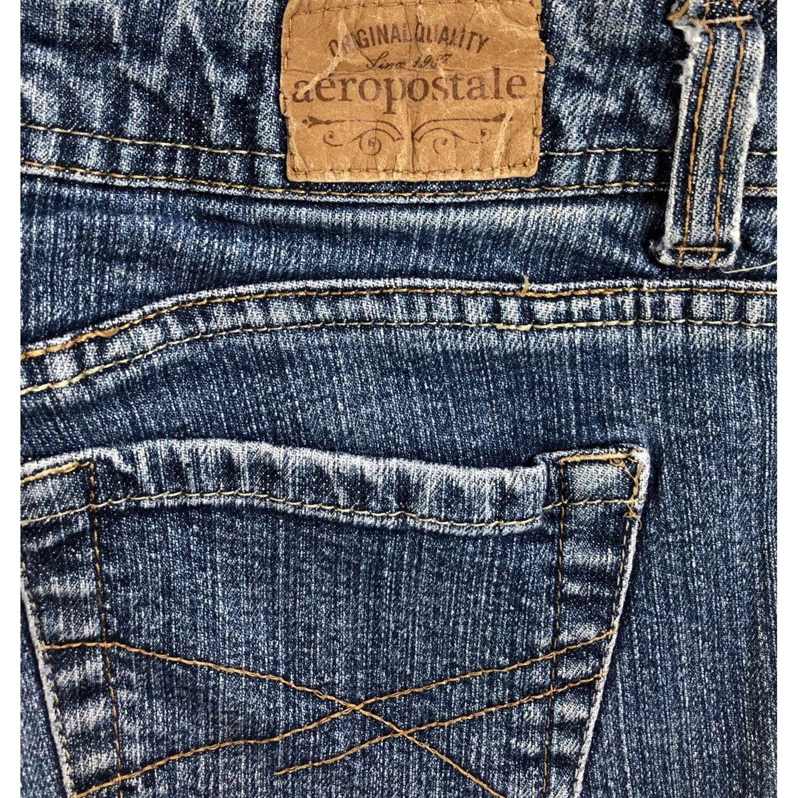 Aeropostale Vintage Low Rise Blue Jeans 3/4 Short 28" W 29"IN Denim boot Cuff 90s Y2K Boho Size 26" / US 2 / IT 38 - 6 Thumbnail