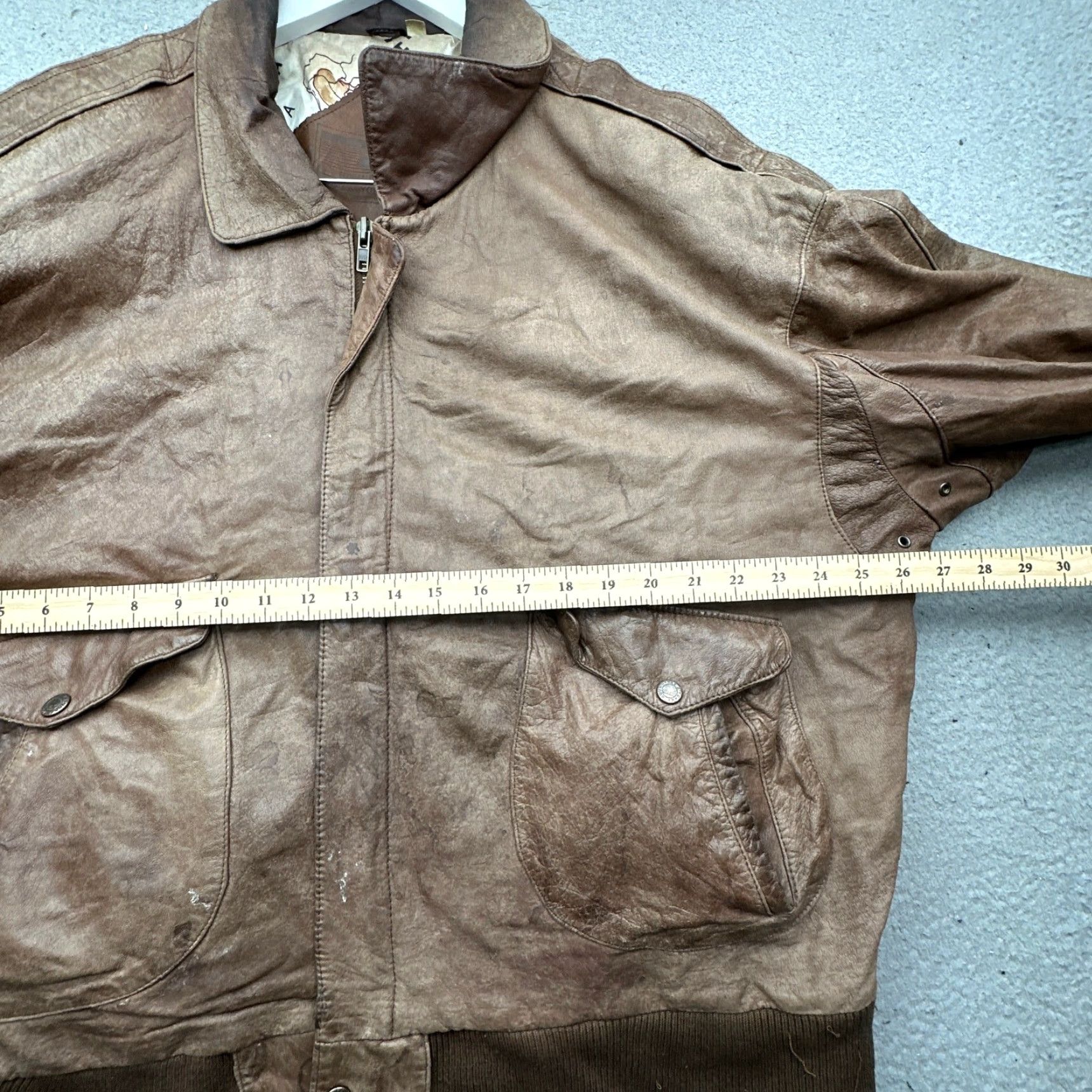 Roundtree & Yorke VINTAGE Roundtree & Yorke Bomber Leather Jacket Mens XL Brown Map Lined Flight Jacket Size US XL / EU 56 / 4 - 5 Thumbnail