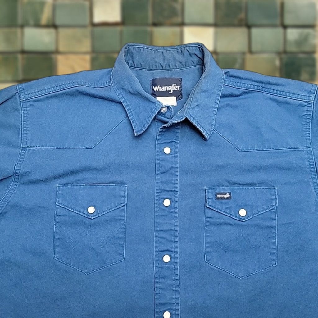 Wrangler VTG Wrangler Shirt Mens Large Blue Brush Popper Pearl Snap Long Sleeve Western Size US L / EU 52-54 / 3 - 1 Thumbnail