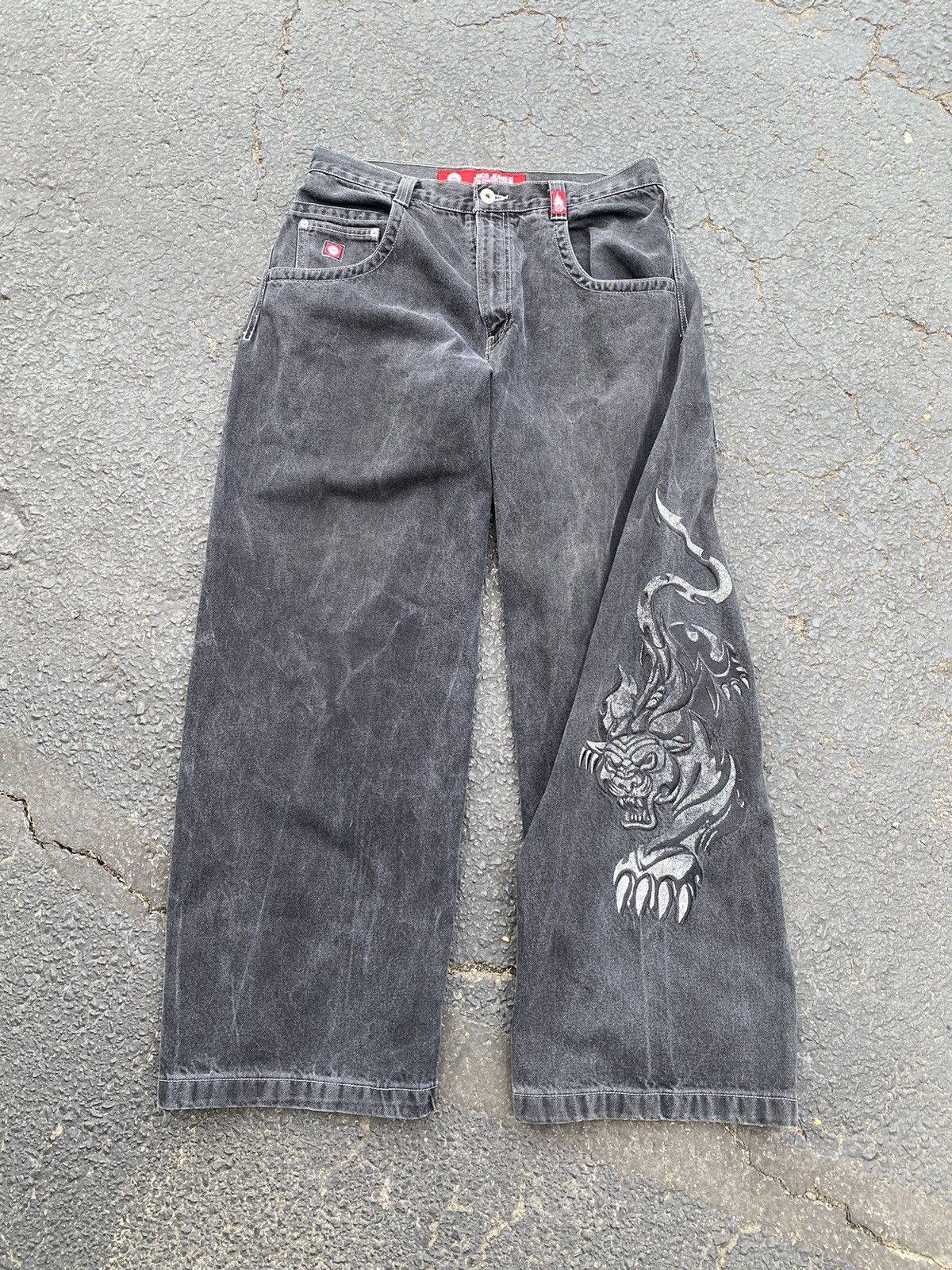 image of Insane Vintage Jnco Tribals Tiger Wide Leg Black Jeans 90’S, Men's (Size 36)