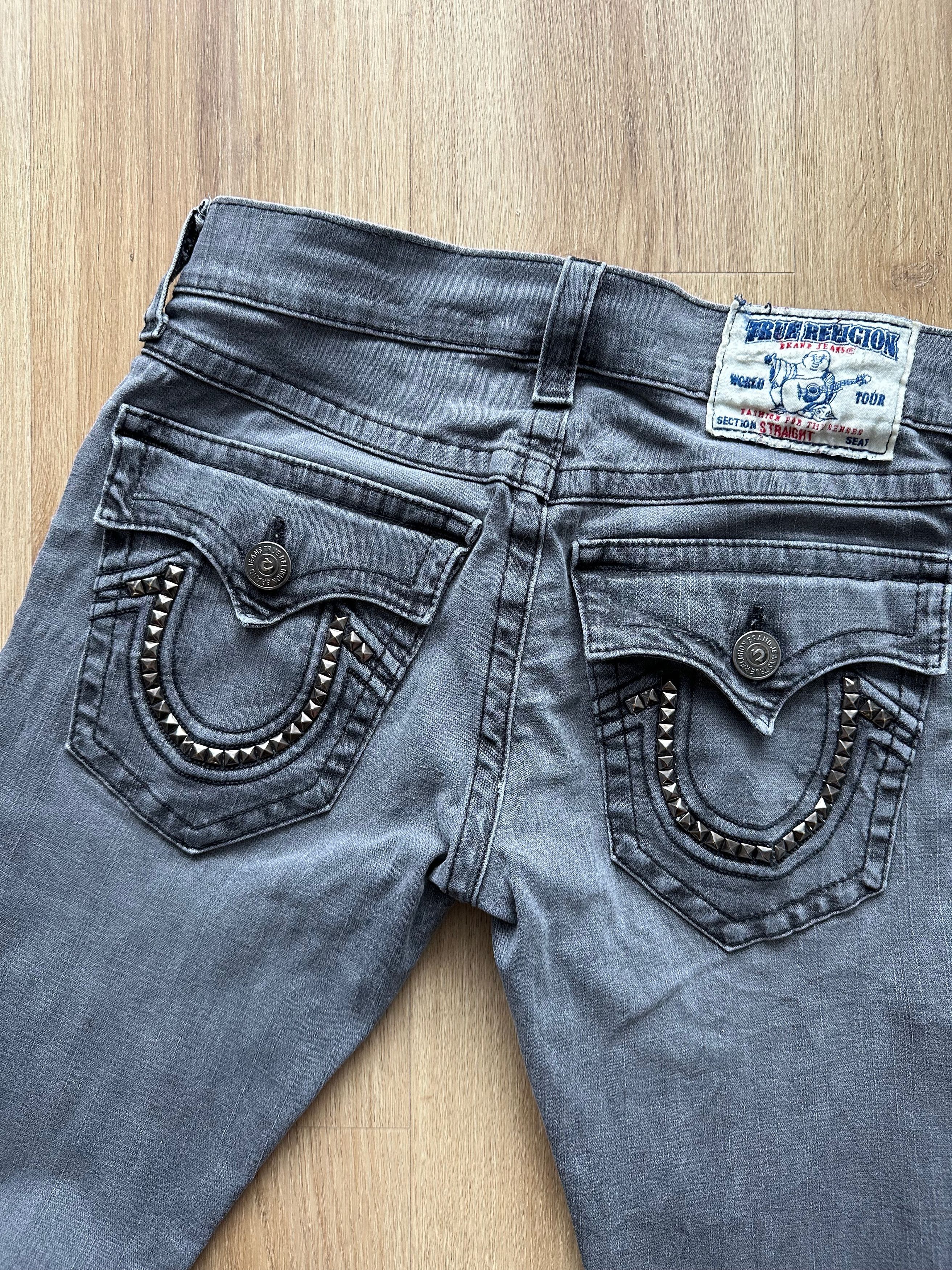 True Religion True Religion Gray Stretch Straight denim pants metal dots Size US 31 - 14 Thumbnail