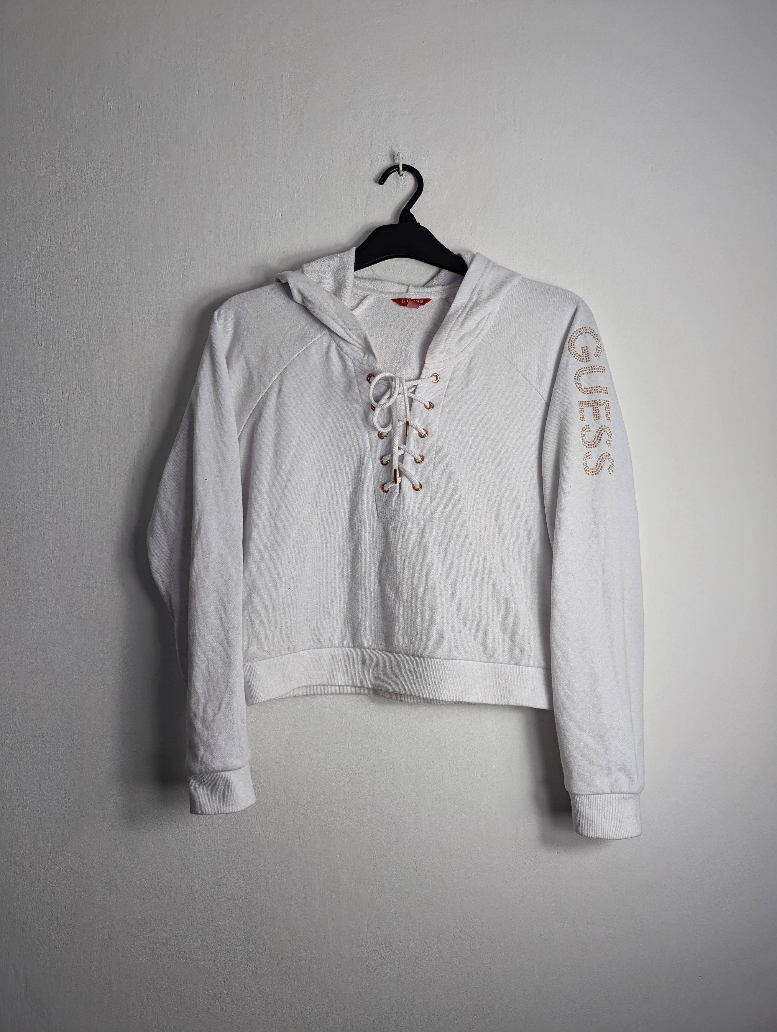 Guess White Guess Crop Hoodie Size L / US 10 / IT 46 - 1 Thumbnail