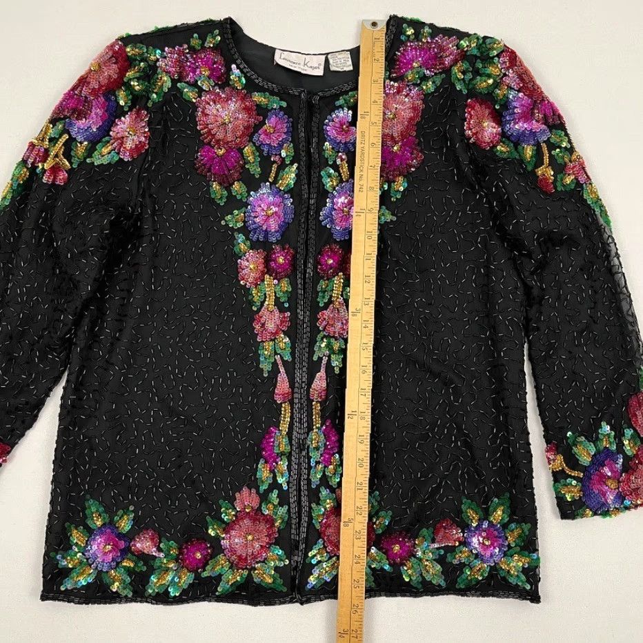 Vintage VINTAGE Laurence Kazar Jacket Top Womens M Black Silk Beaded Sequin Floral Party 90s Jacket Womens M Black Silk Beaded Sequin Floral 90s Size M / US 6-8 / IT 42-44 - 6 Thumbnail