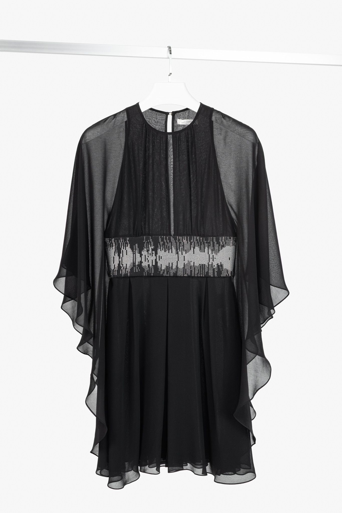 Versace Collection Crepe Rhinestone-Waist Cape Mini Dress