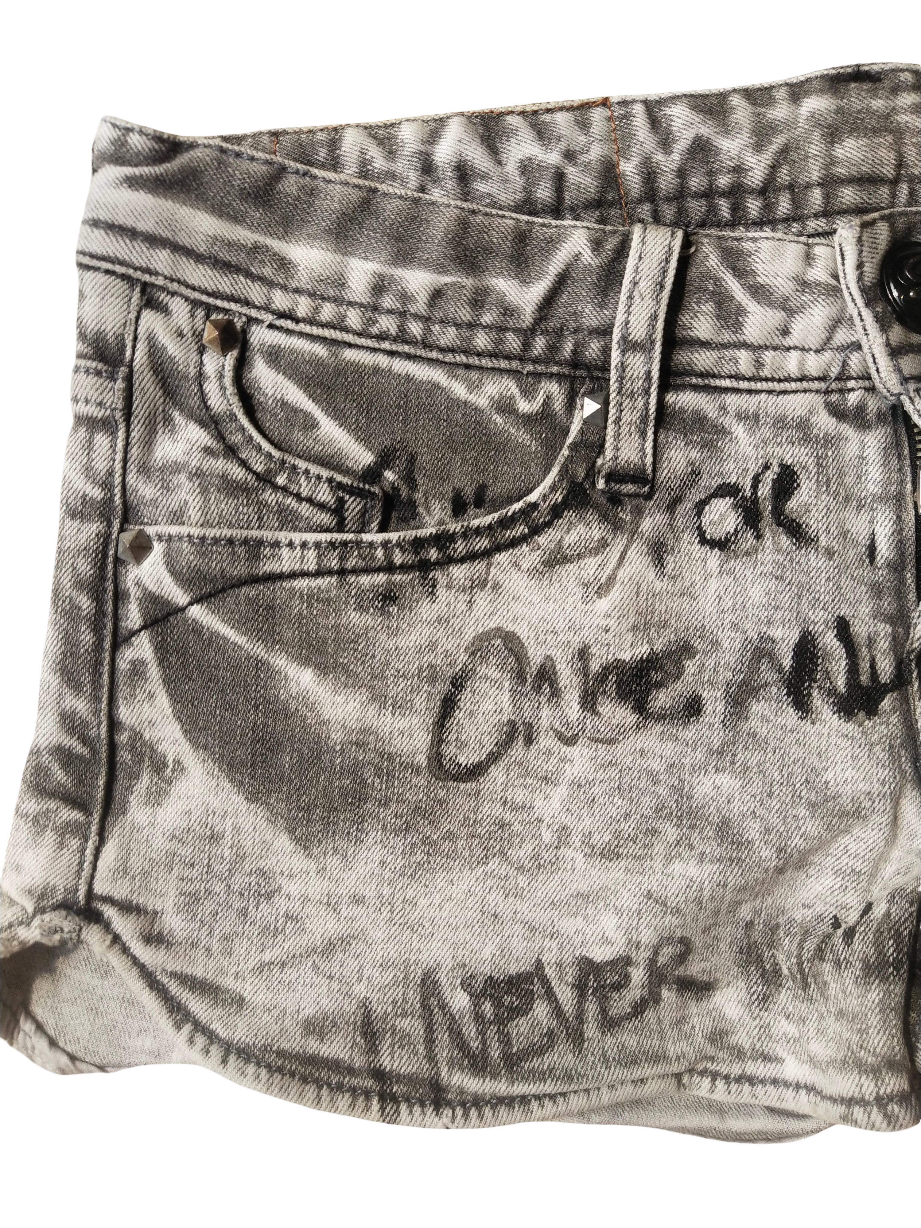 Hysteric Glamour 2000s Spiral Girl Acid Wash Graffiti Grunge Denim Shorts Y2K Size 29" - 2 Thumbnail