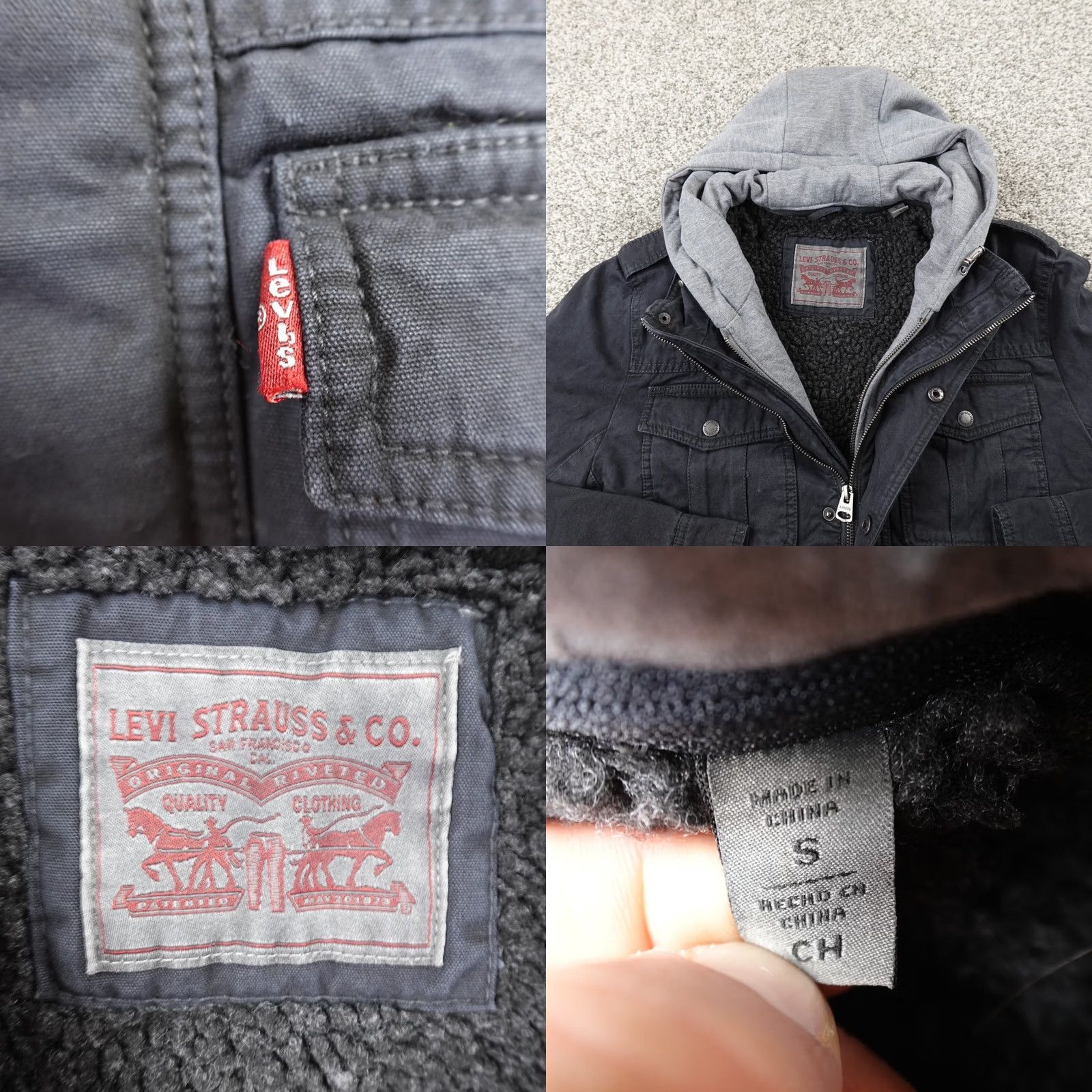 Levi's VINTAGE Levis Jacket Mens S Black Hooded Sherpa Lined Military Trucker Coat Utility Size US S / EU 44-46 / 1 - 8 Thumbnail