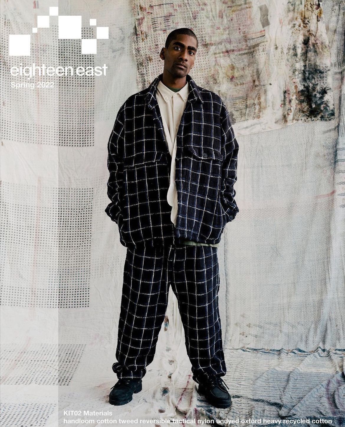 image of 18 East 18East Spring 2022 - Caleb Handloom Shirt Set in Black, Men's (Size Large)