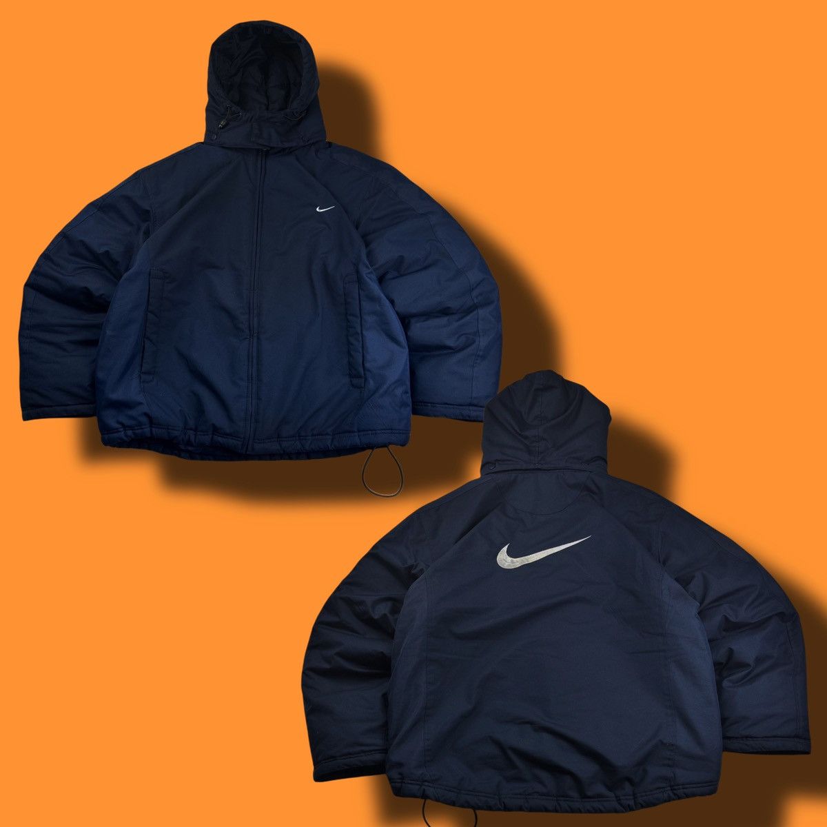 00s Nike Vintage Big Swoosh Puffer Hooded Jacket Drill Y2K