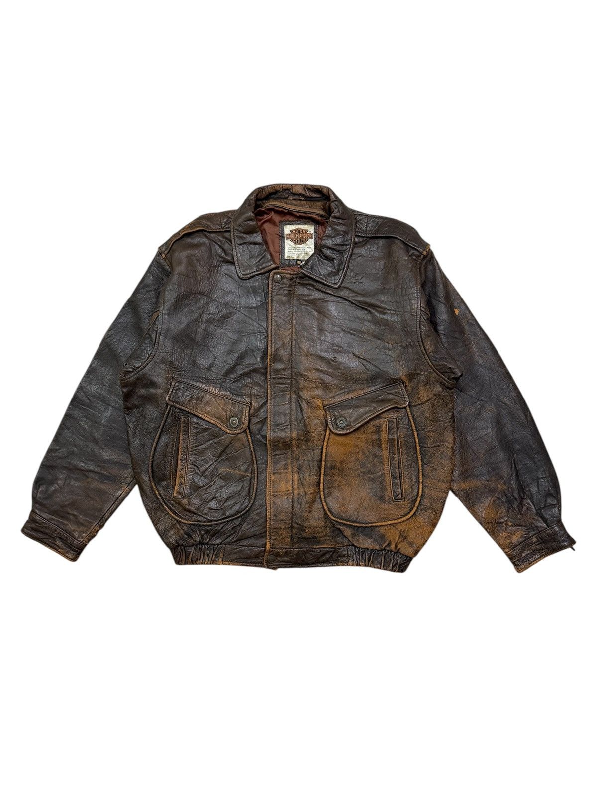 Harley Davidson Vintage Harley Davidson Brown Leather Bomber Jacket Size US XXL / EU 58 / 5 - 1 Thumbnail