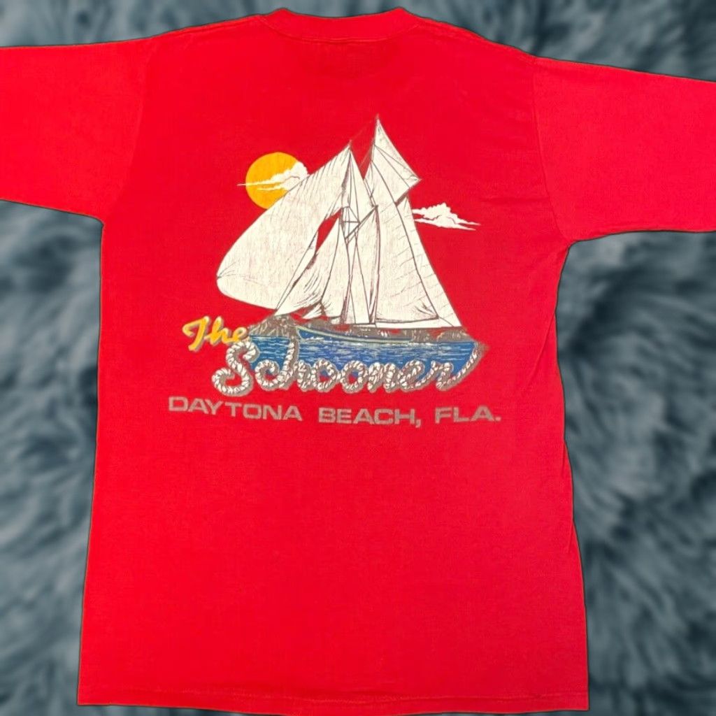 Vintage VINTAGE 80s Daytona Beach Florida The Schooner Sail Boat Bar VTG Shirt Mens M Red Short Sleeve T-Shirt Decade 80s Florida Sail Boat Bar Mens M Size US M / EU 48-50 / 2 - 1 Thumbnail
