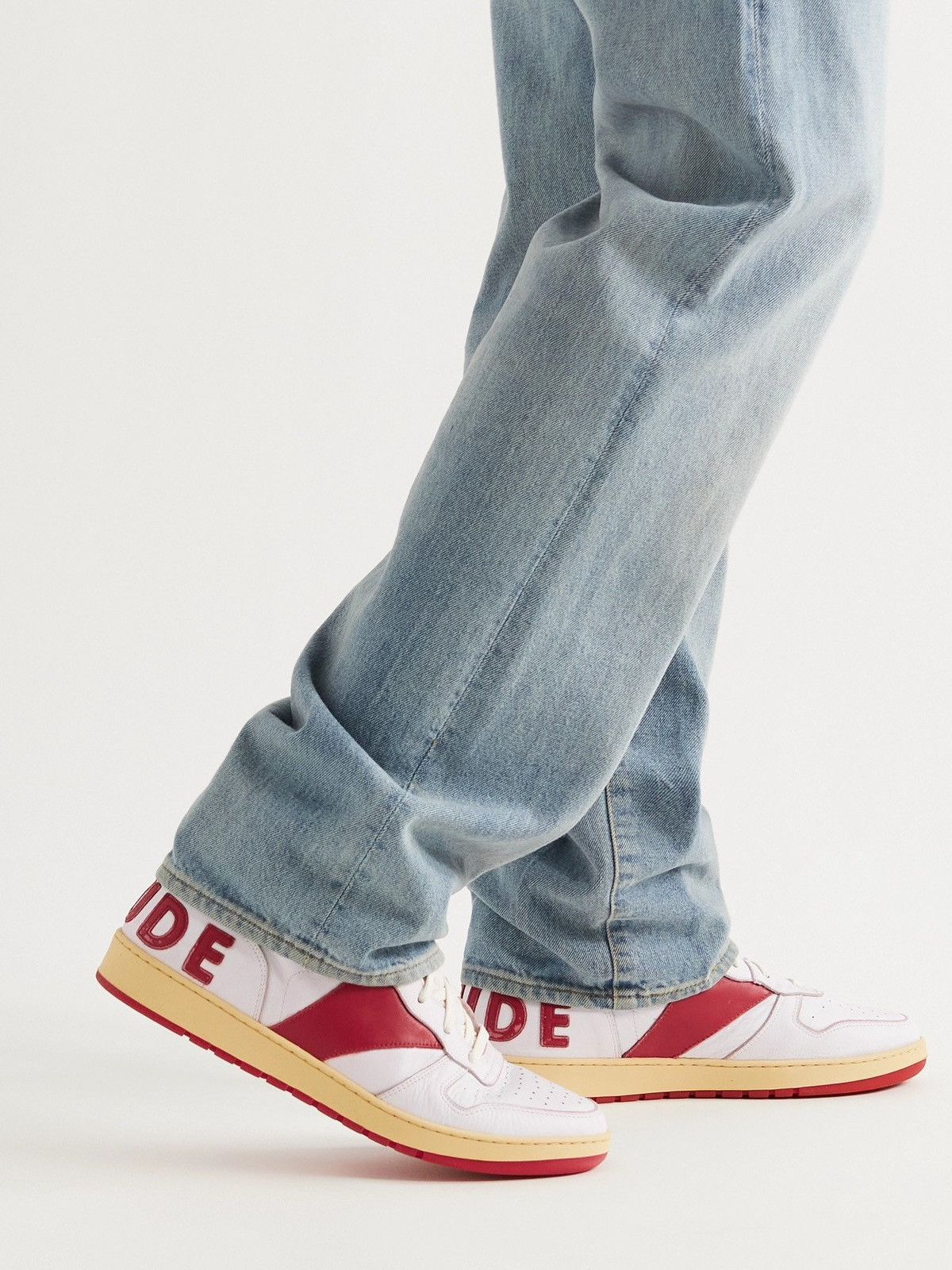 Rhude $750 Red BBall Rhecess Vintage Distressed Hi Sneaker Leather Size US 7 / EU 40 - 3 Thumbnail