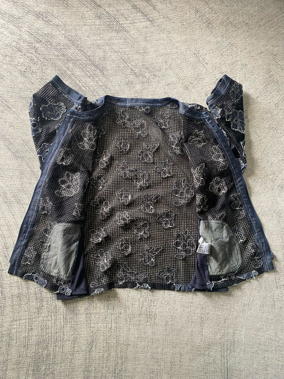 Jean × Le Grande Bleu (L.G.B.) Jean Crement Mash Floral Motive Indigo Boxy Cardigan Jacket Size L / US 10 / IT 46 - 9 Thumbnail