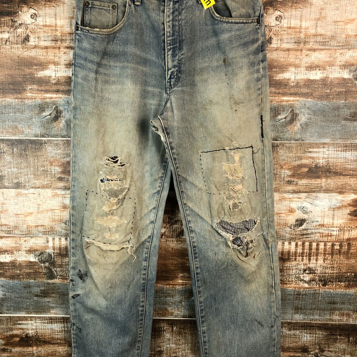 GL Hearth Blue patchwork Distressed Denim Pants #A2177