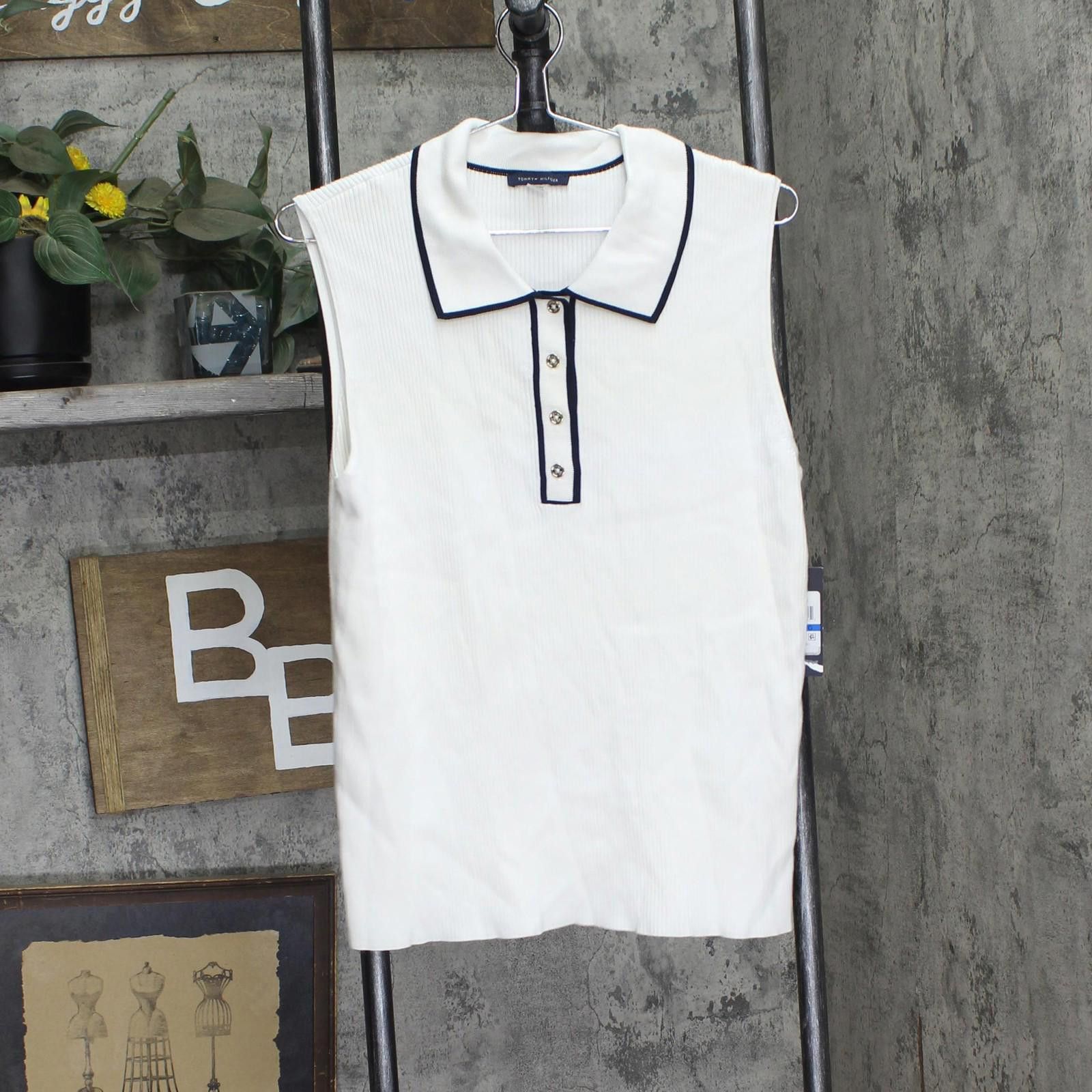 Tommy Hilfiger Nwt Tommy Hilfiger Rib Polo Shirt Ivory White / Midnight Xl Size XL / US 12-14 / IT 48-50 - 1 Thumbnail