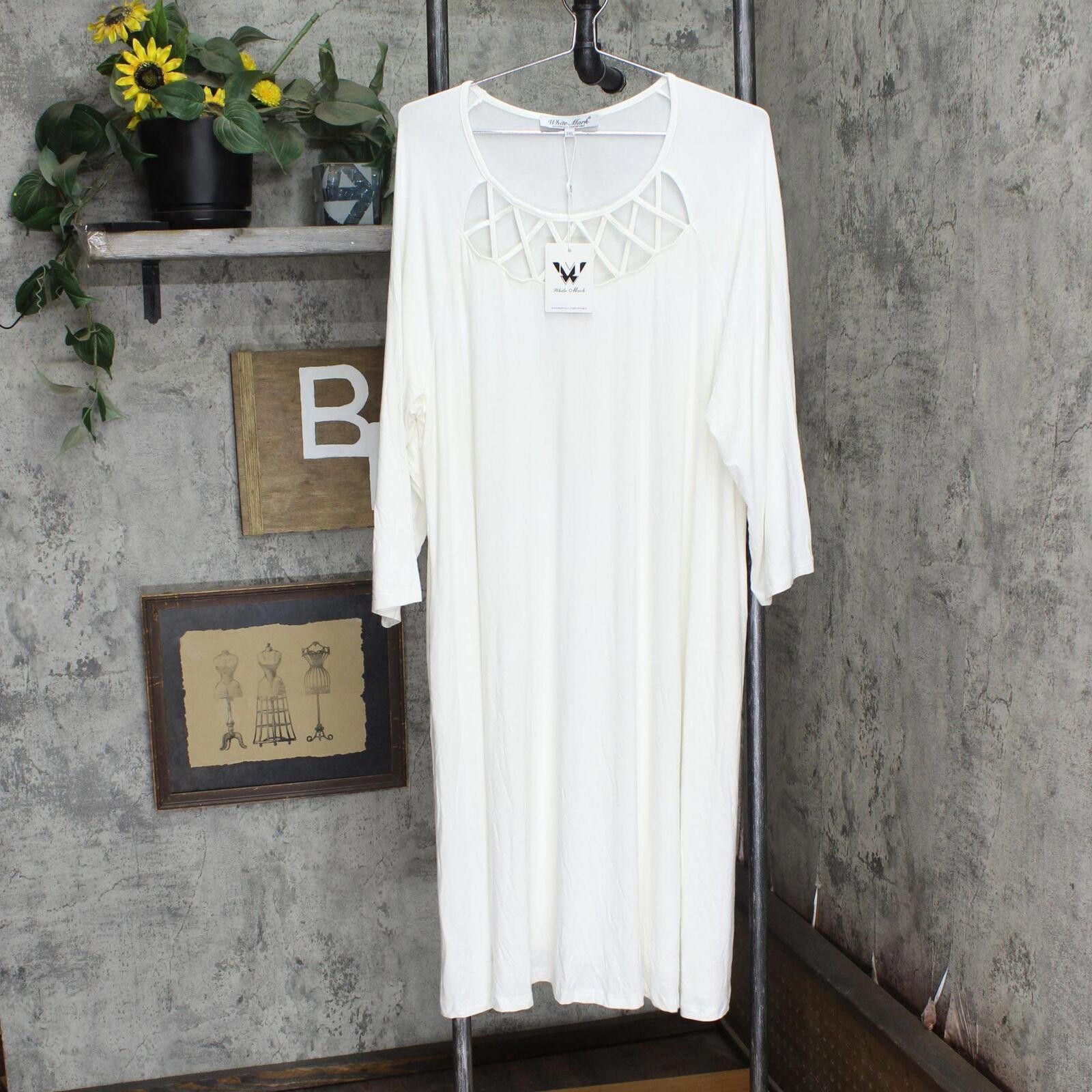 White Mark NWT White Mark Size 3/4 Sleeve Swing Dress PS13339 3X White Size 3XL / US 20-22 - 1 Thumbnail