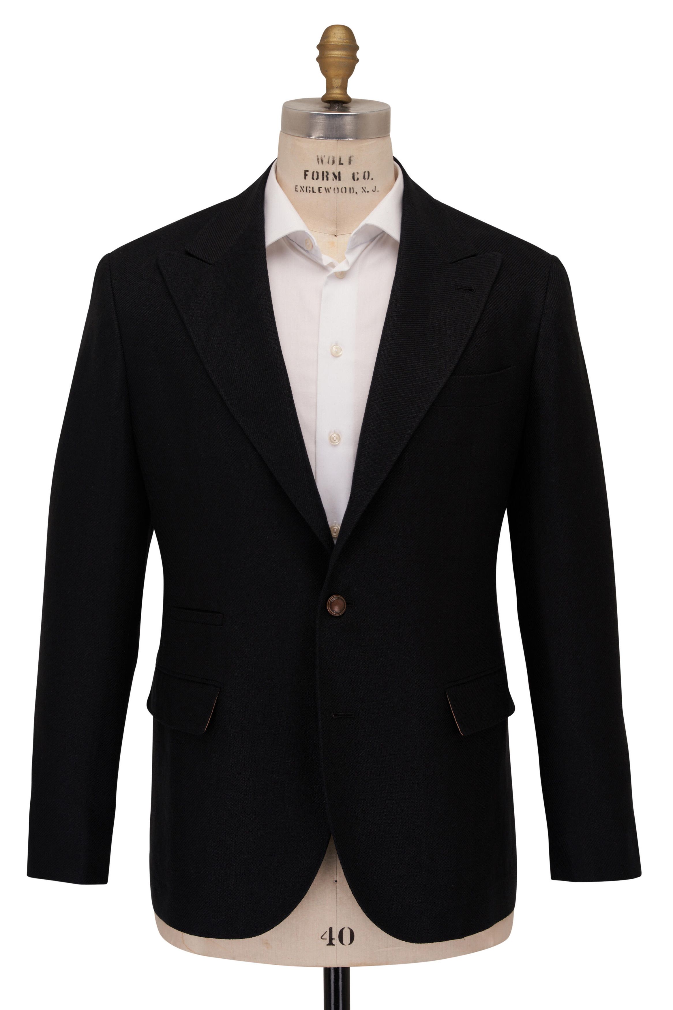 Brunello Cucinelli o1mtch0225 Linen Wool & Silk Blazer in Black Size US L / EU 52-54 / 3 - 1 Thumbnail