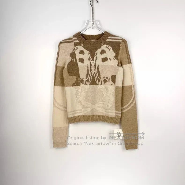 Hermes Hermes Khaki Butterfly Pattern Cashmere Sweater Size XS / US 0-2 / IT 36-38 - 3 Thumbnail