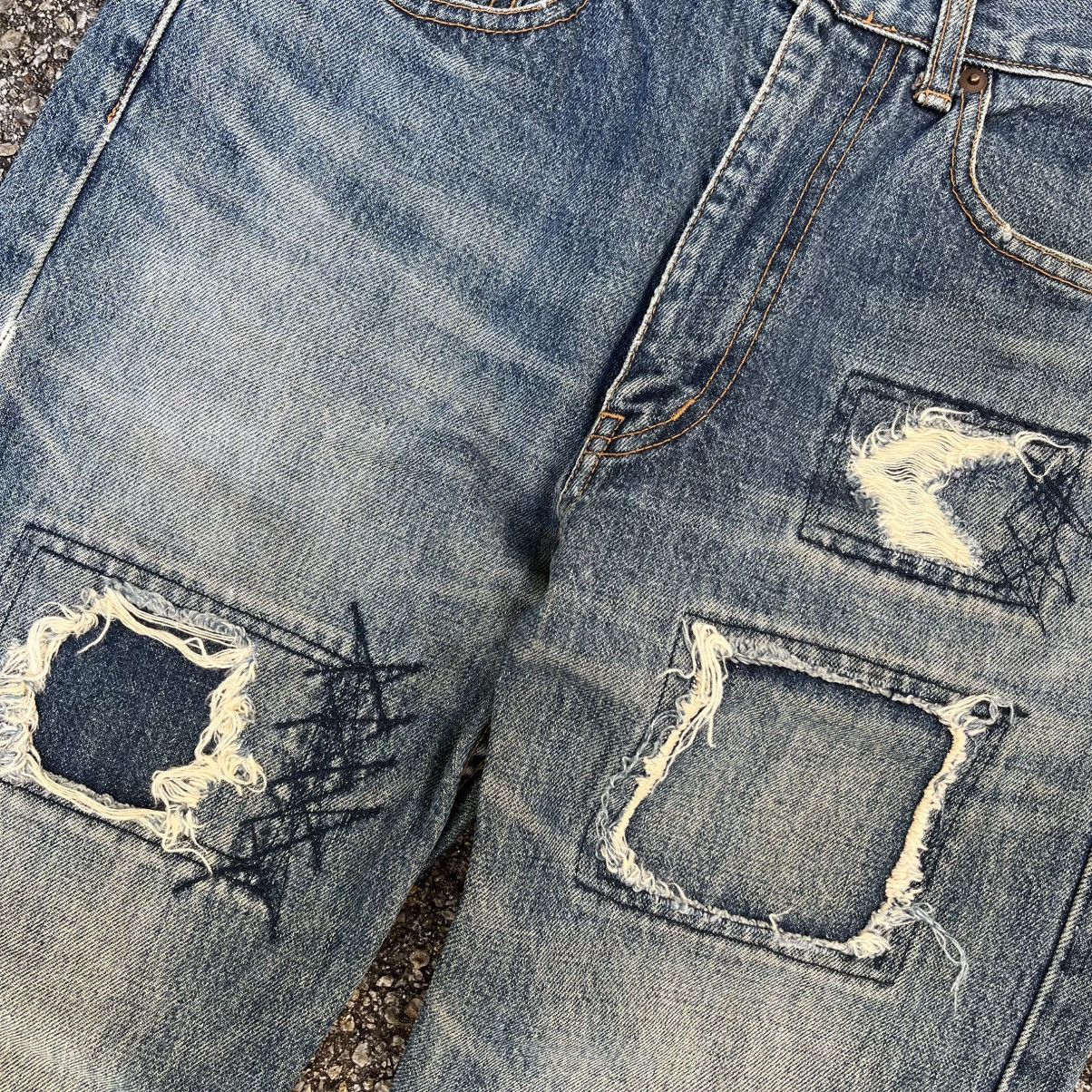 Japanese Brand Beams Japan Jeans Distressed Patchwork Sashiko Denim Size US 30 / EU 46 - 3 Thumbnail