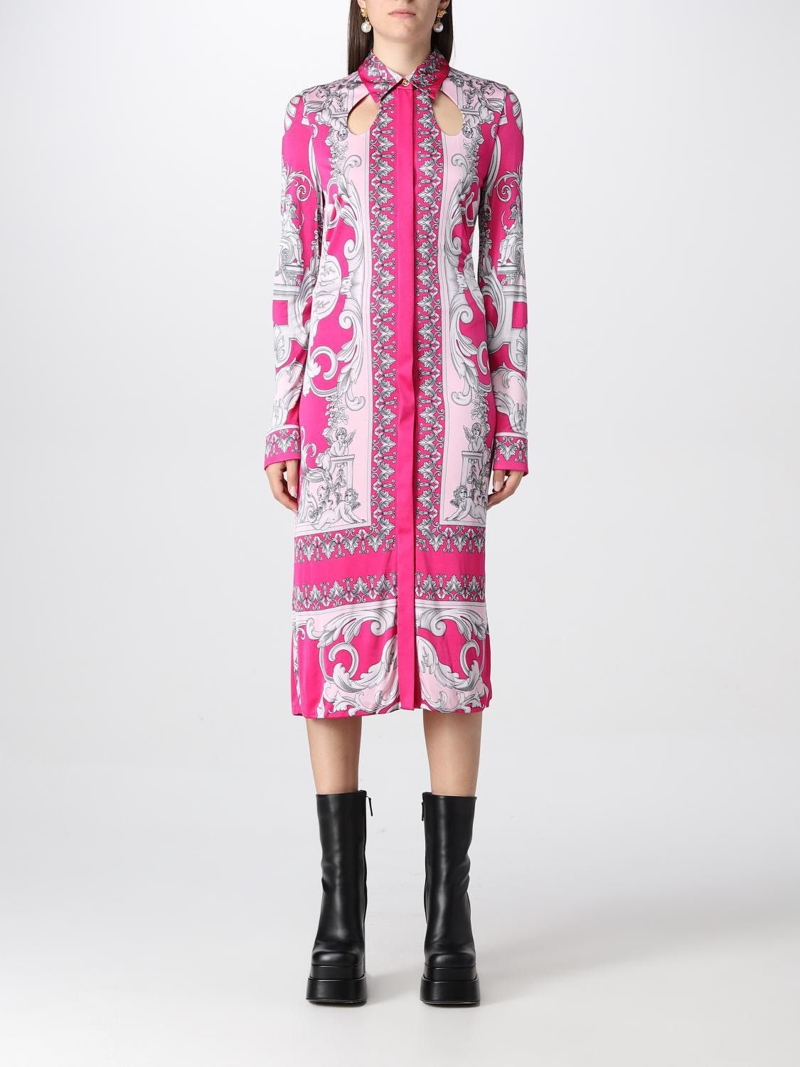 Versace Versace Baroque Pink Viscose Shirt Dress Size S / US 4 / IT 40 - 1 Thumbnail