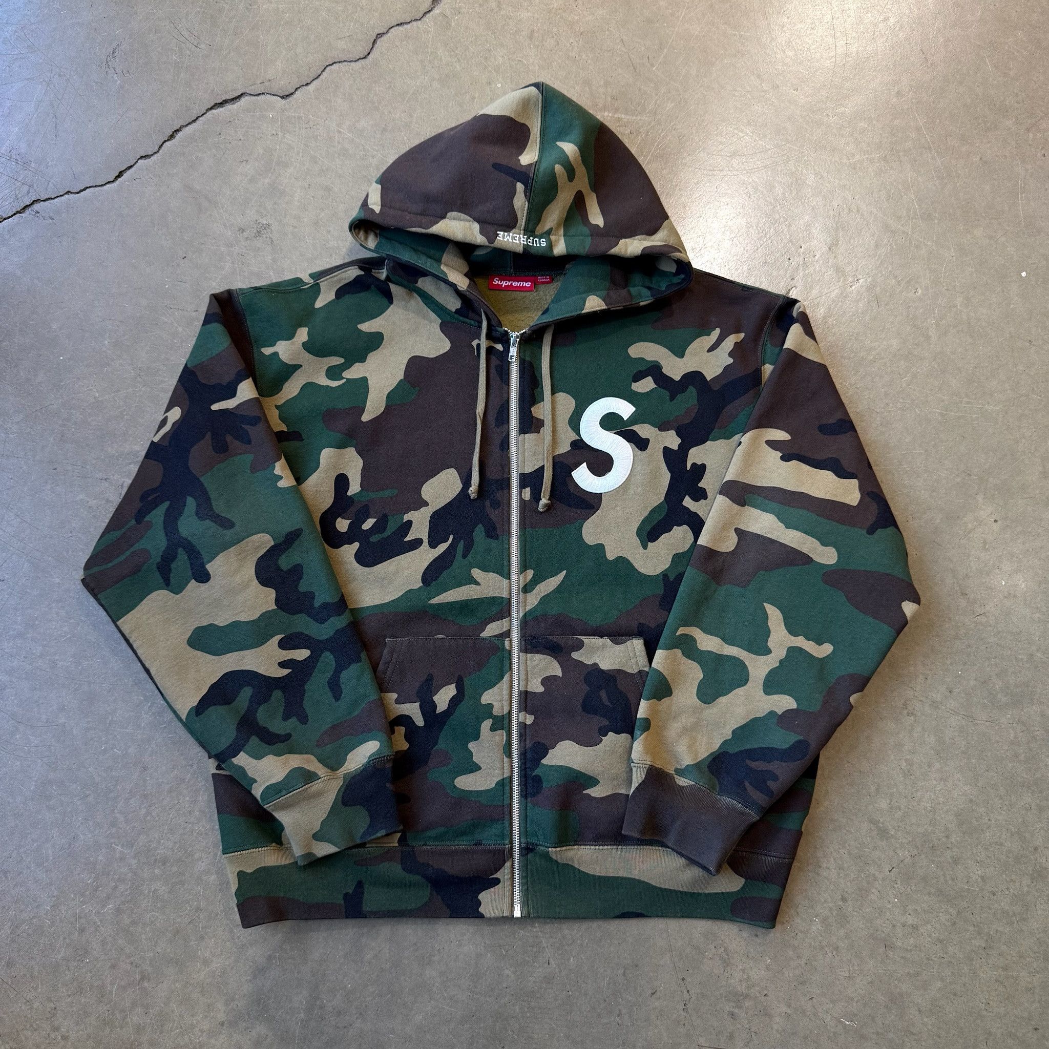 Supreme Supreme Big Logo Zip Up Hooded Sweatshirt Camo (Size
