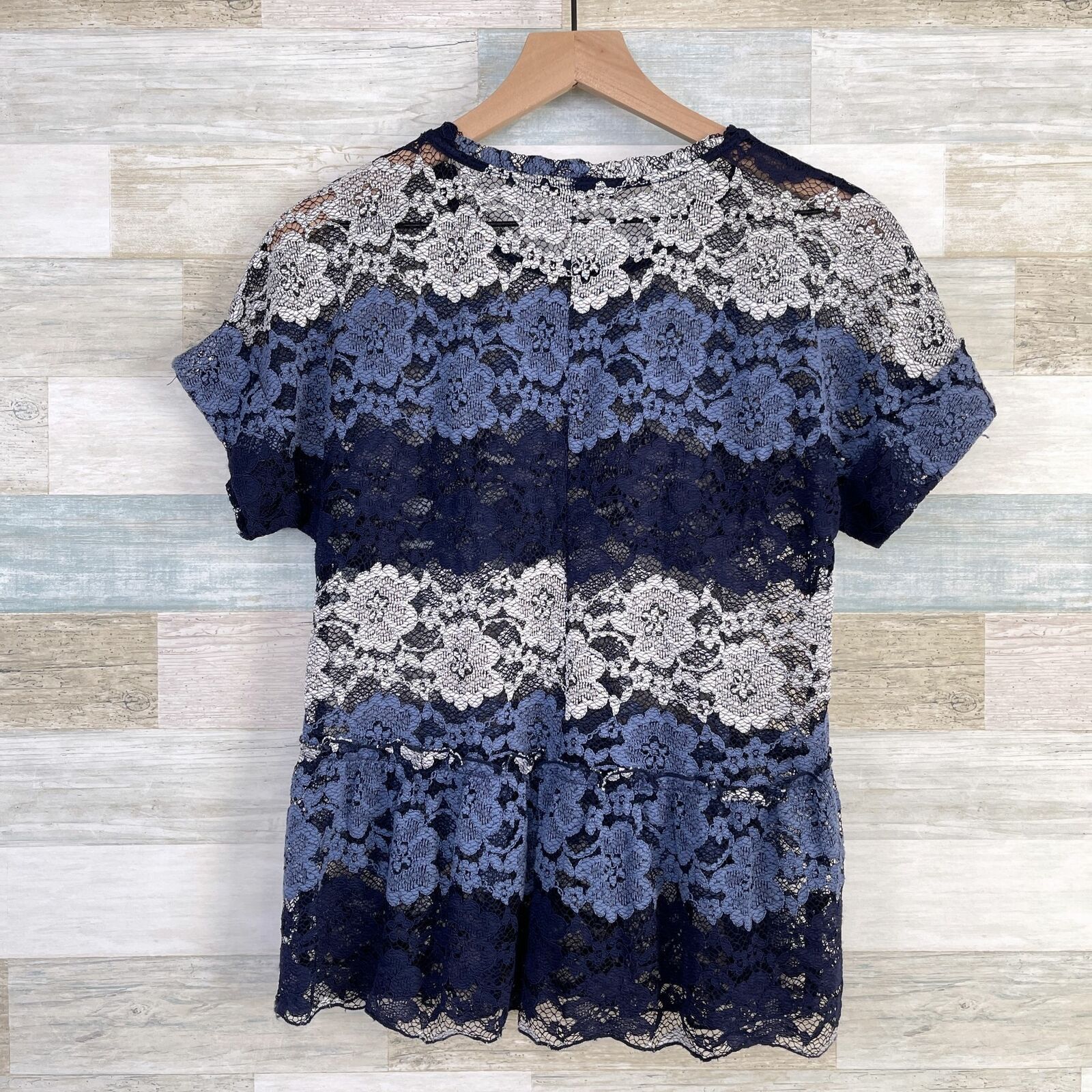 Eva Franco Eva Franco Floral Lace Peplum Top Blue Striped Sheer Small Size S / US 4 / IT 40 - 5 Thumbnail