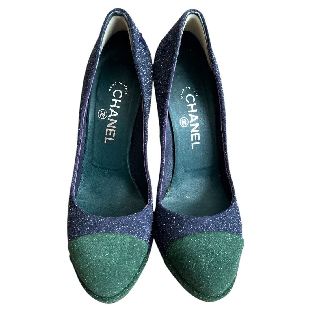 Chanel CHANEL Purple/Green Interlocking CC Logo Pumps, US8.5/IT38.5 Size US 8.5 / IT 38.5 - 7 Thumbnail