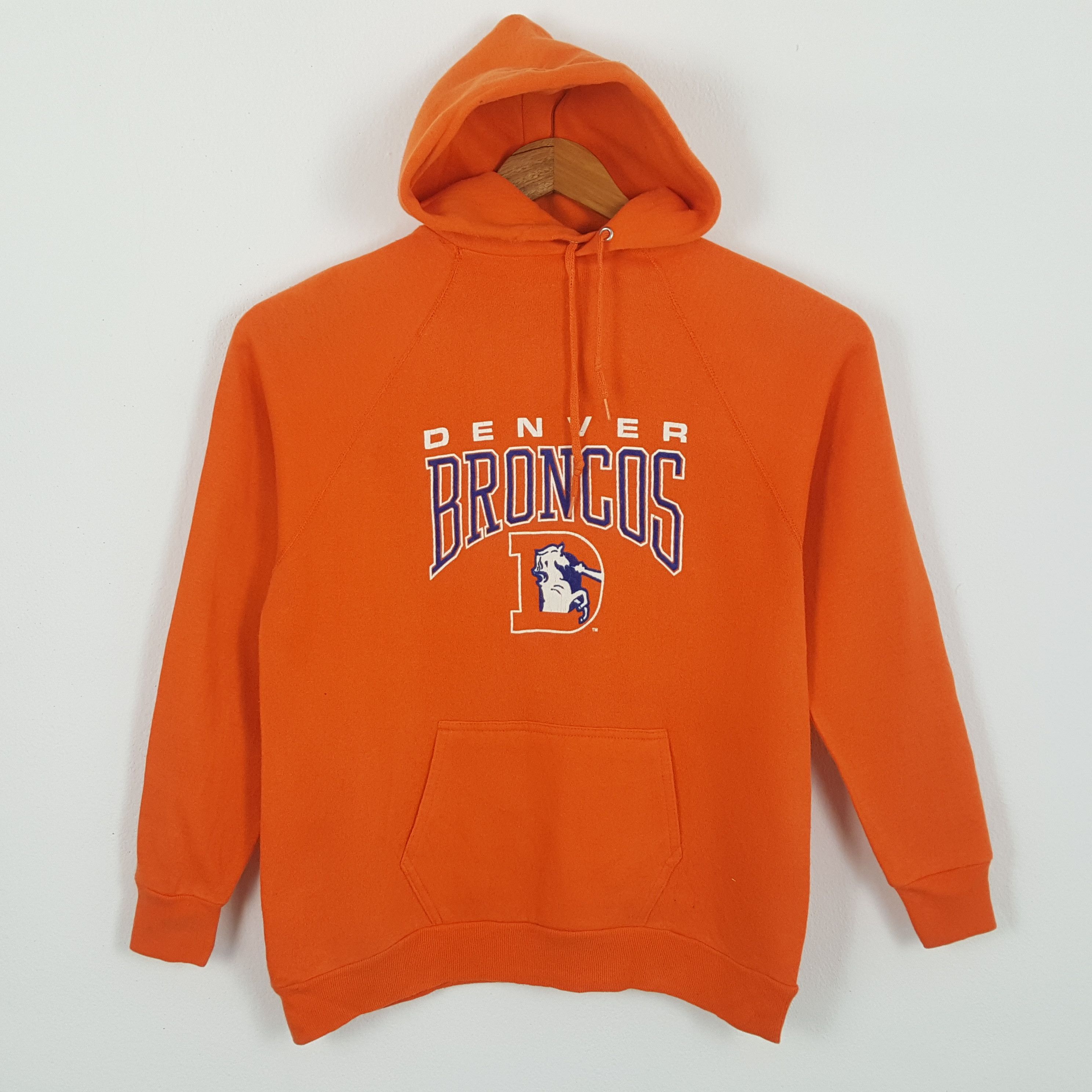 image of 90's Denver Broncos American Football Nfl Hoodies in Orange, Men's (Size Medium)
