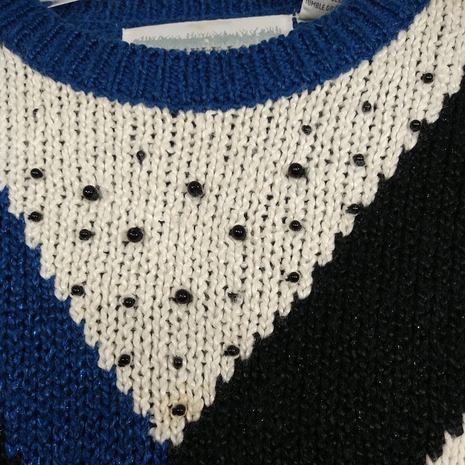Vintage Vtg Bramble Lane Sweater Beaded Women Size L Blue Geometric Size L / US 10 / IT 46 - 3 Thumbnail
