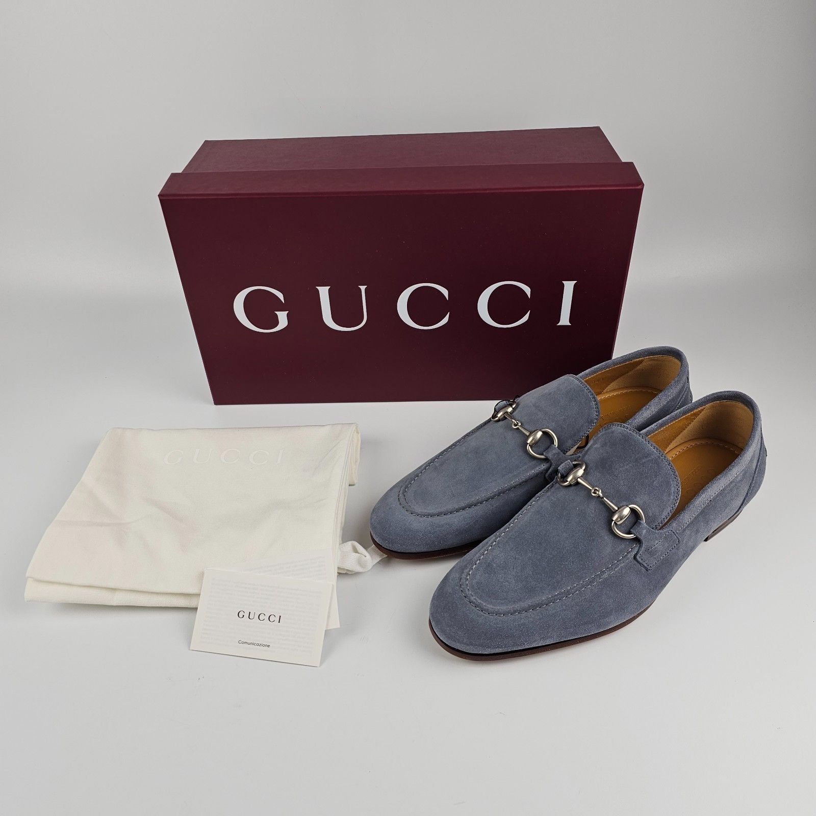 GUCCI Jordaan $1050 Men's Dark Gray Suede Horsebit Loafers N