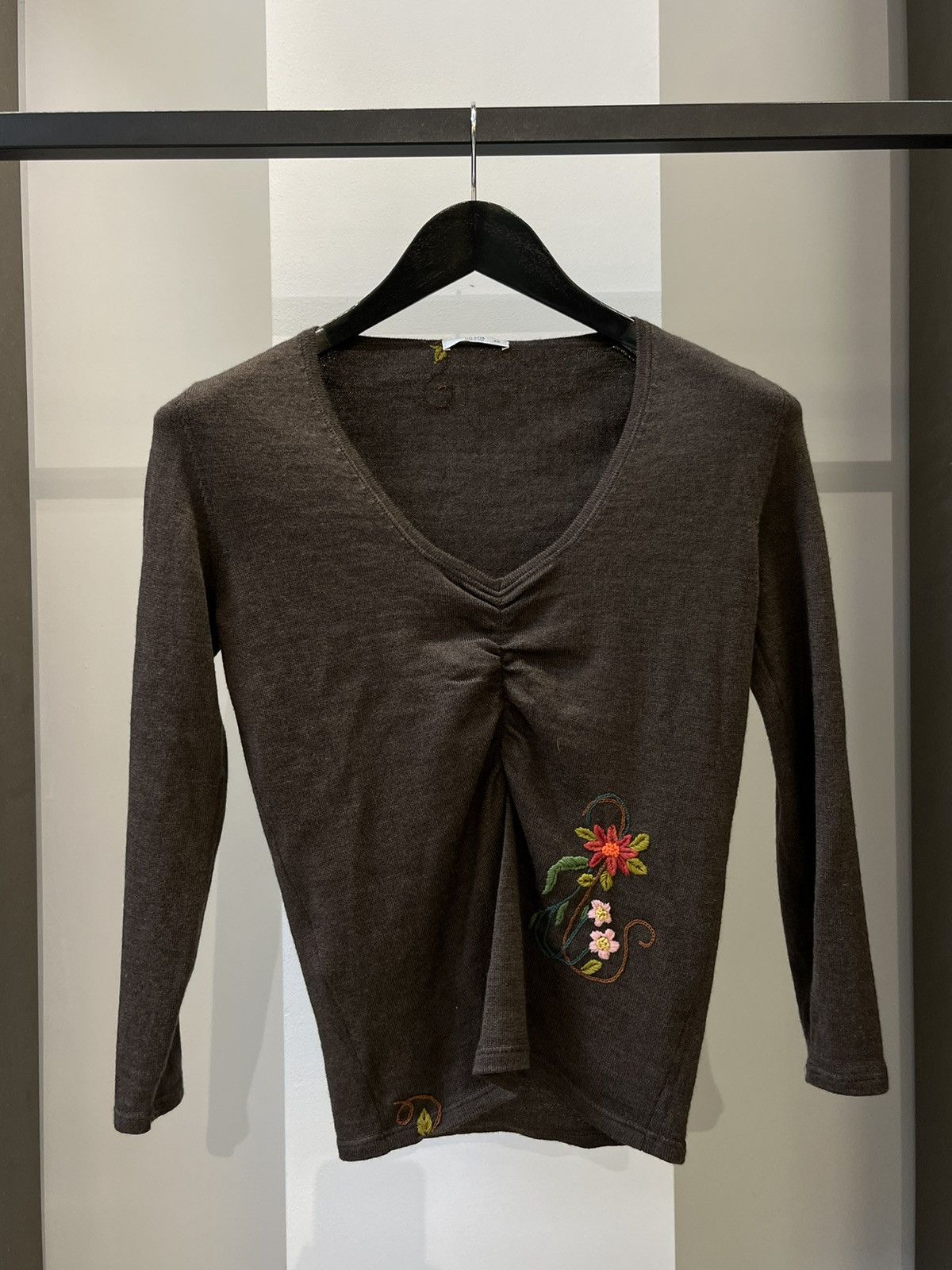 image of Prada Vintage Floral Brown Wool Sweater, Women's (Size Small)