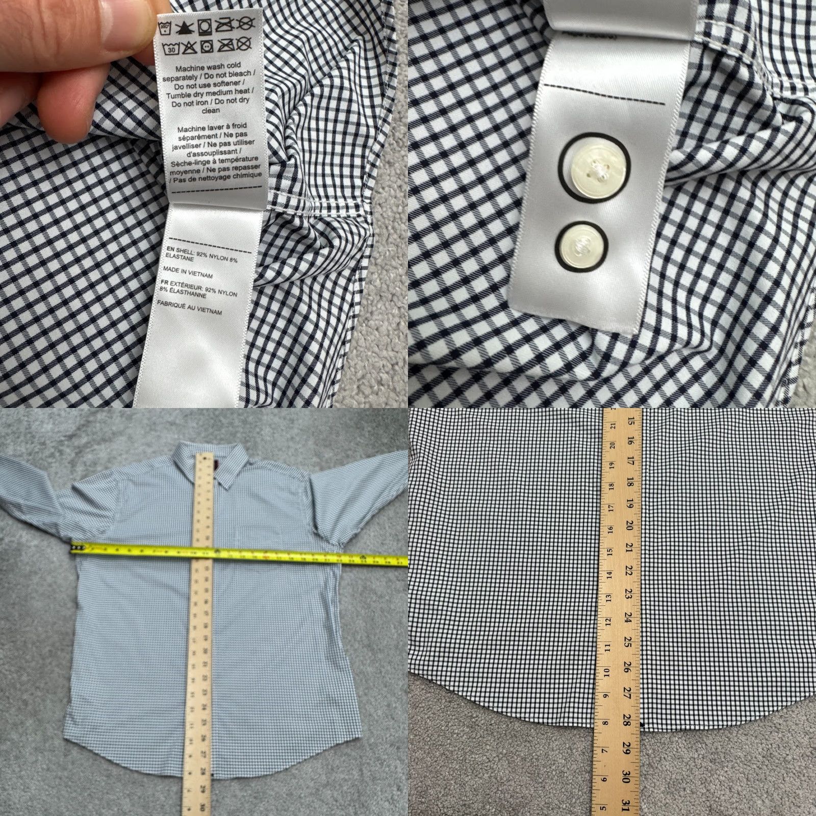 UNTUCKit UNTUCKit Wagner Shirt Mens Medium Black White Gingham Check Button Down Nylon Size US M / EU 48-50 / 2 - 8 Thumbnail