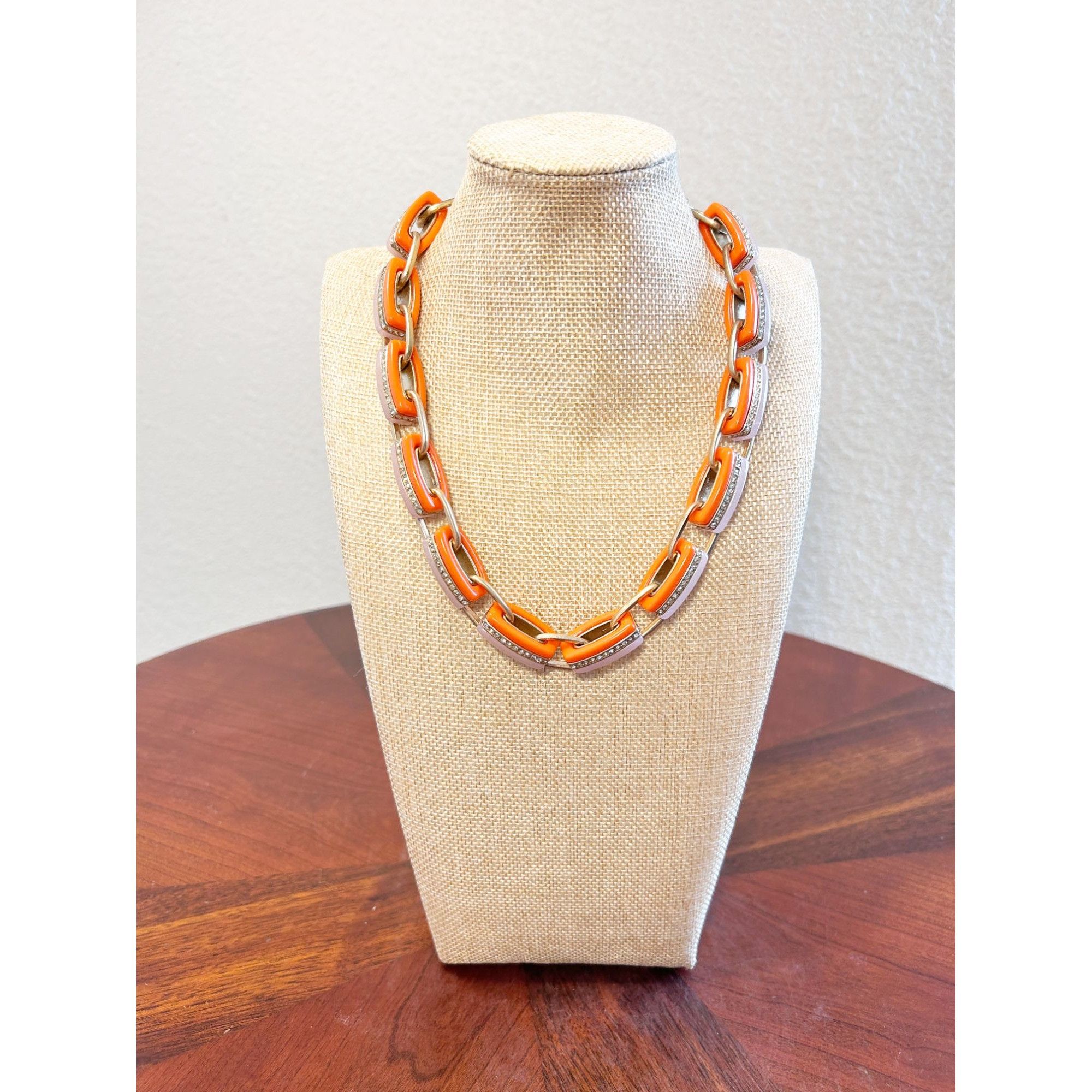 J.Crew J. Crew Enamel Crystal Chain Link Statement Necklace in Oran Size ONE SIZE - 1 Thumbnail