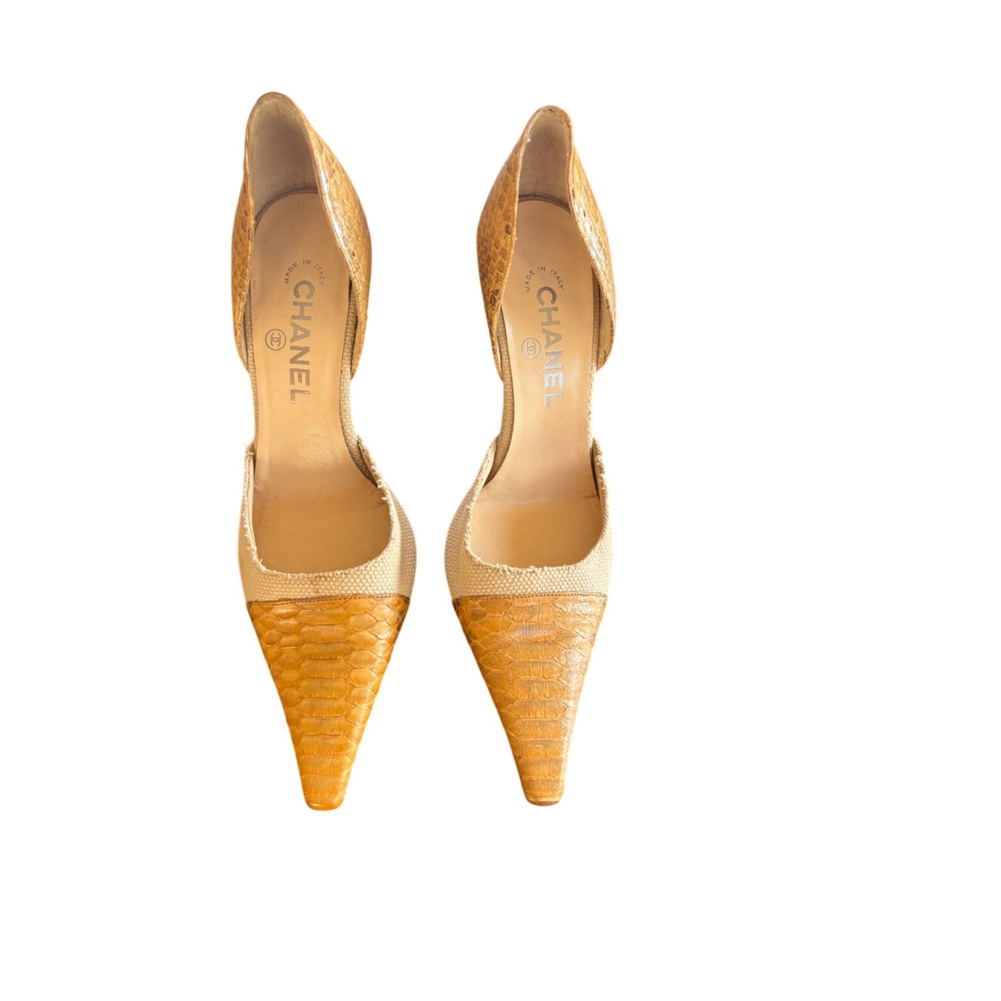 Chanel Chanel Womens DOrsay Pointed Toe Pumps Yellow/Beige Snake Pr Size US 9 / IT 39 - 7 Thumbnail