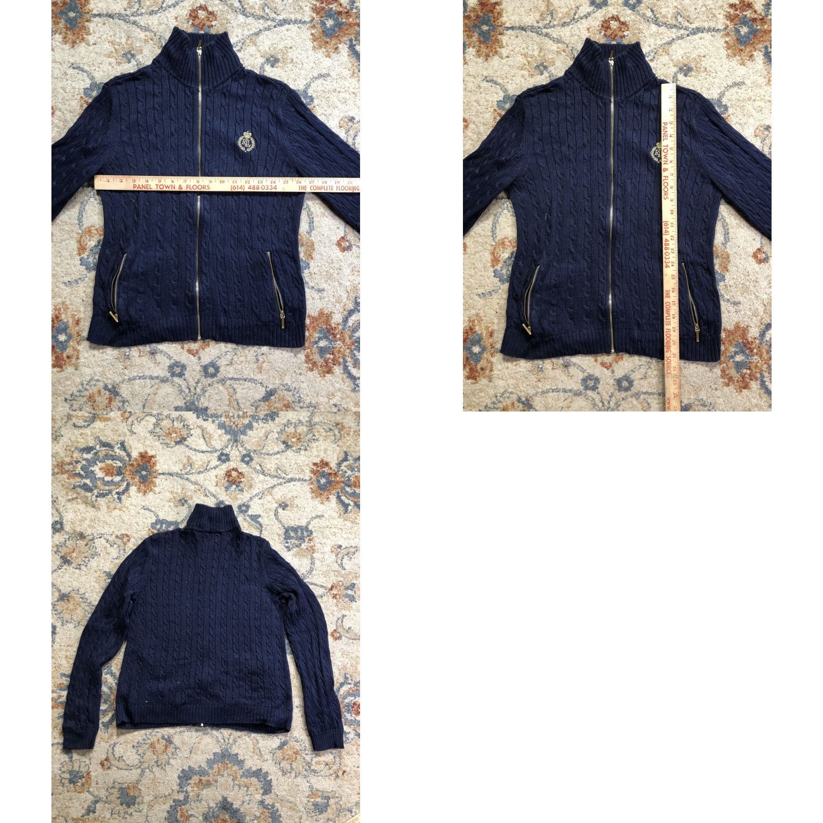 Ralph Lauren VINTAGE? No. Lauren Ralph Lauren Sweater Womens M Navy Cable Knit Full Zip RL Crest Size M / US 6-8 / IT 42-44 - 8 Thumbnail