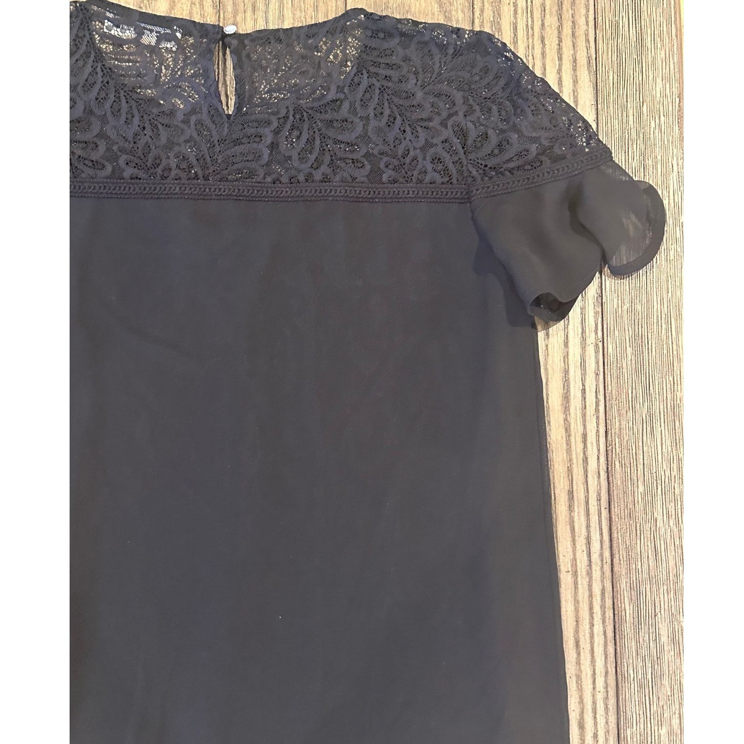 Calvin Klein Calvin Klein Women's Black Lace Neck Sheer Short Sleeve PXS Size XS / US 0-2 / IT 36-38 - 7 Thumbnail