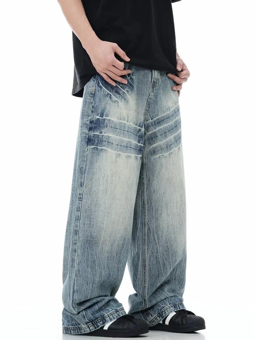 Lightning print design vintage hip hop jeans