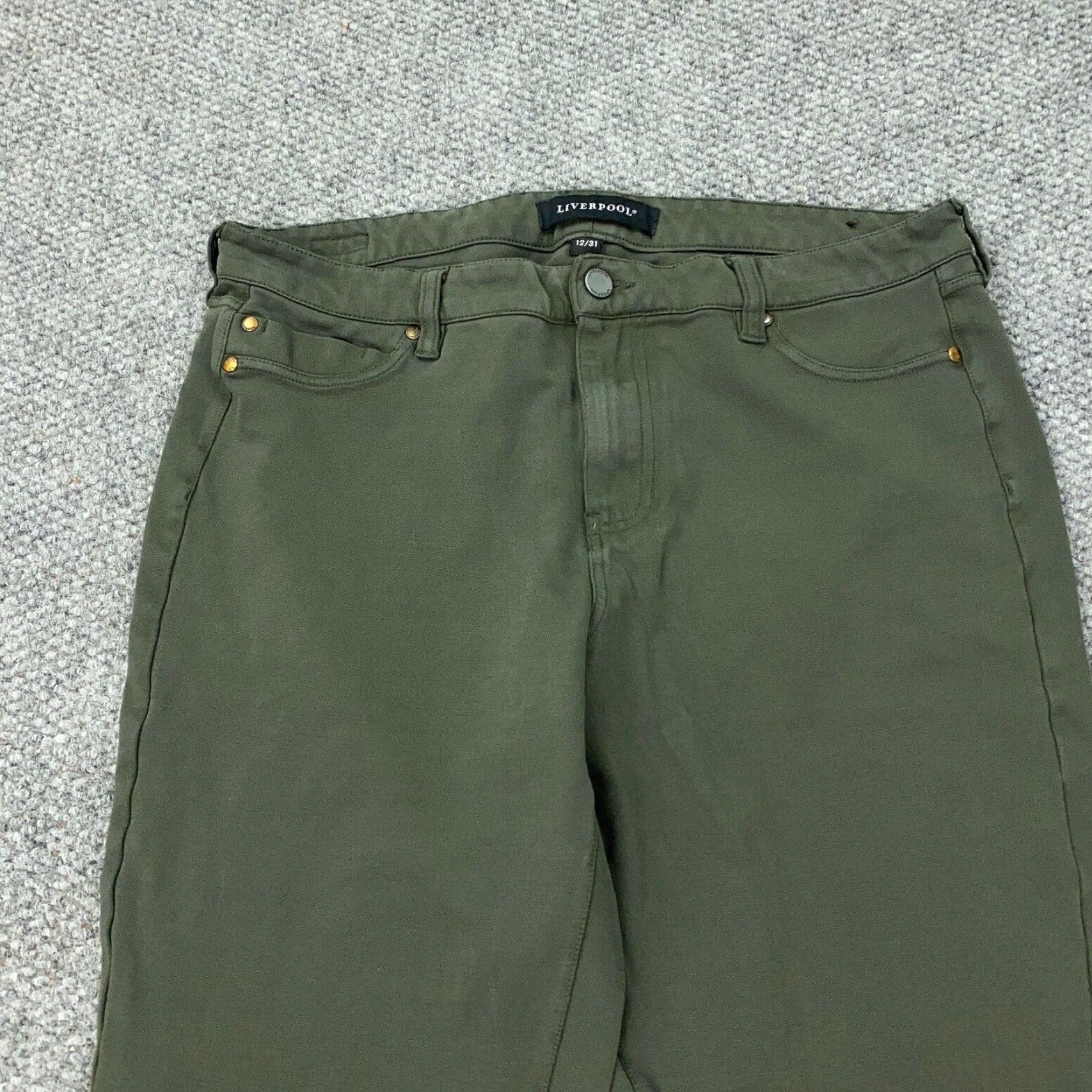 Vintage Liverpool Pants Women Size 12 Green Mid Rise Stretch Business Casual Ankle Zip Pockets Liverpool Women’s Pants 12 Green Stretch Office Workwear Size 34" / US 12 / IT 48 - 2 Thumbnail