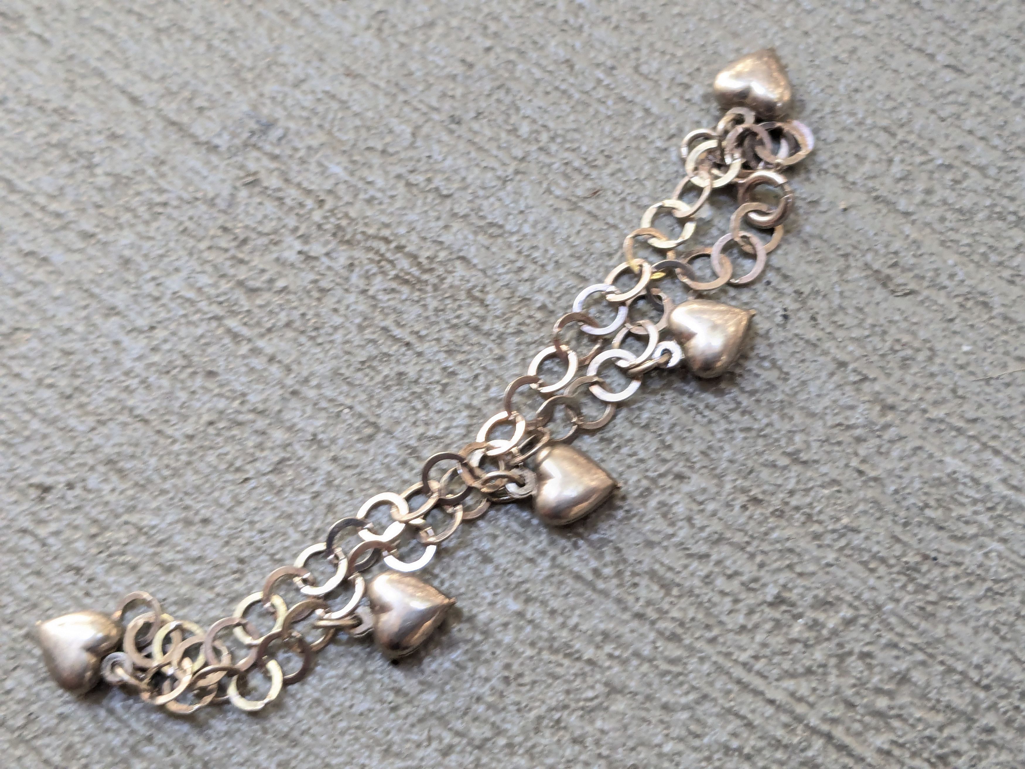 Sterling Silver × Vintage Vintage Sterling Silver Anklet Heart Round Charm 9" Size ONE SIZE - 10 Thumbnail