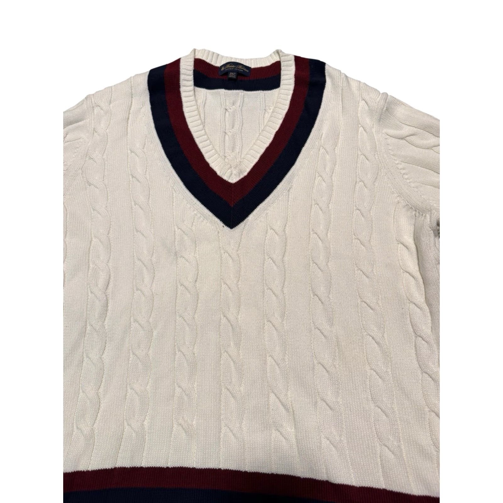 Brooks Brothers VINTAGE Brooks Brothers Supima Cotton Tennis Sweater 2XLT Tall Cream Cable Knit Cricket Mens Sweater Pullover Knit Size US XXL / EU 58 / 5 - 3 Thumbnail