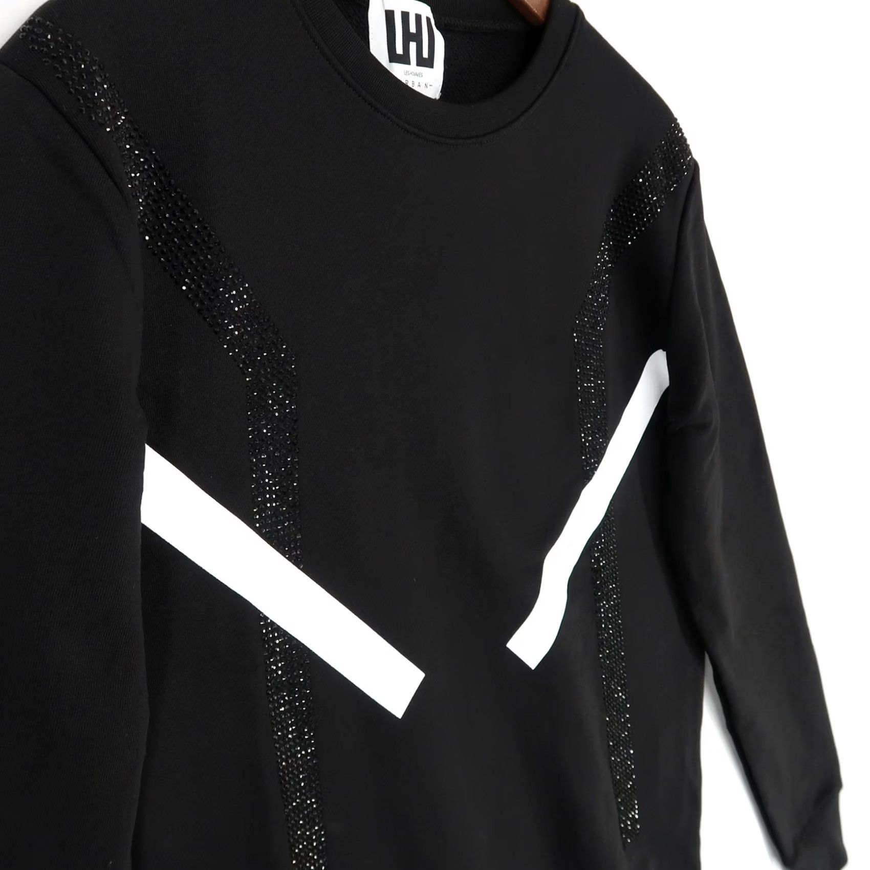Les Hommes Les Hommes Urban Sweatshirt Mens M Black Rhinestone Stripe Cotton Sweatshirt Pullover Streetwear Designer Rocker 90s? Size US M / EU 48-50 / 2 - 3 Thumbnail