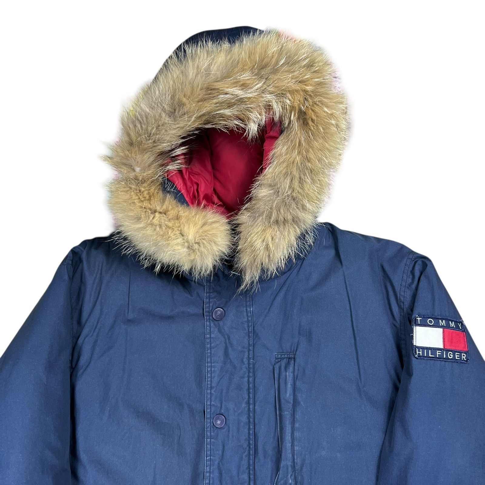 Tommy Hilfiger × Vintage Vintage 90s Tommy Hilfiger fur hood mini patch jacket (M) Size US M / EU 48-50 / 2 - 2 Thumbnail