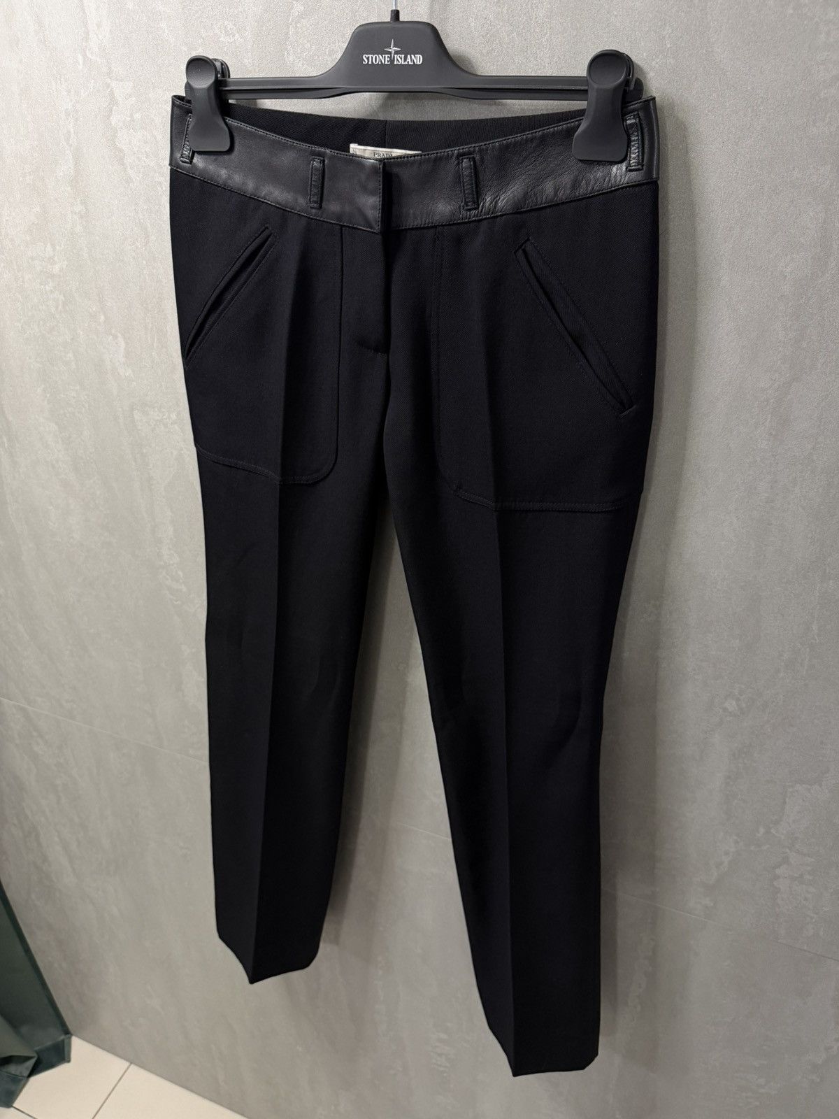 Prada Prada Women’s Wool & Leather Straight Pants size 38 black Size 26" / US 2 / IT 38 - 3 Thumbnail